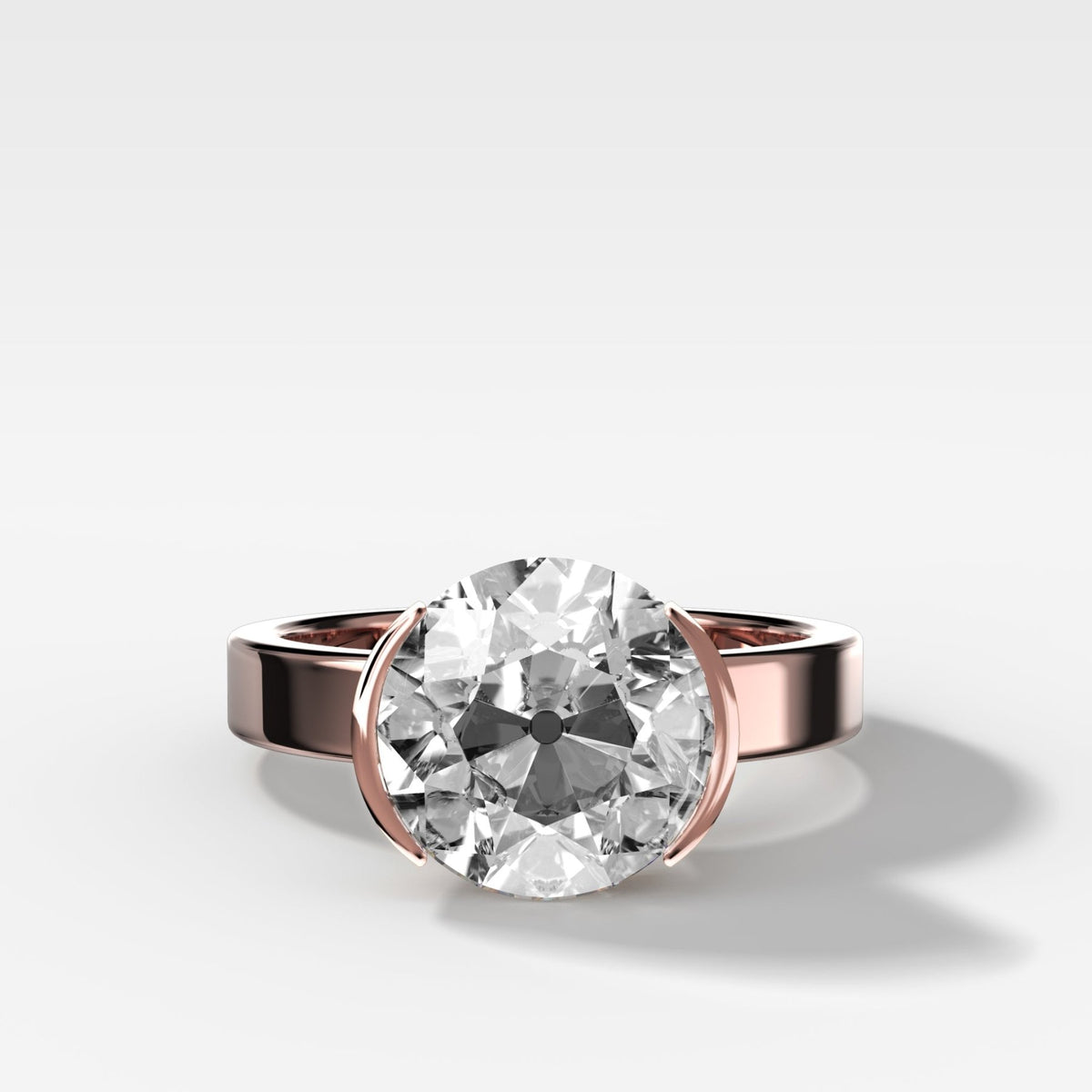 Finest Half Bezel Solitaire Engagement Ring With Old Euro Cut Diamond - GOODSTONE