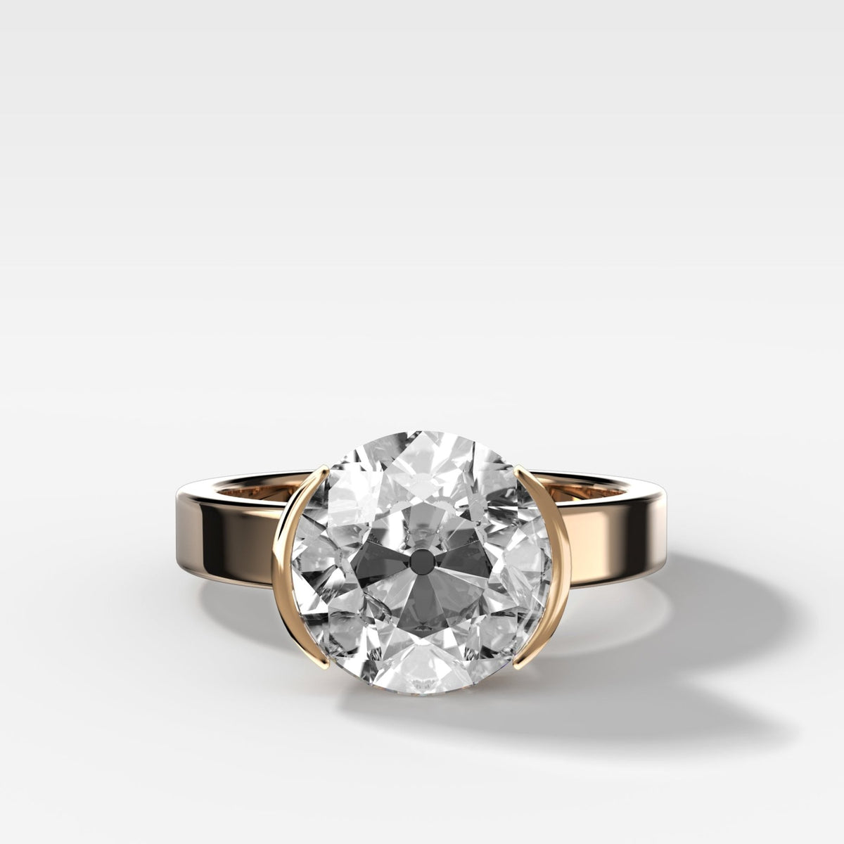 Finest Half Bezel Solitaire Engagement Ring With Old Euro Cut Diamond - GOODSTONE