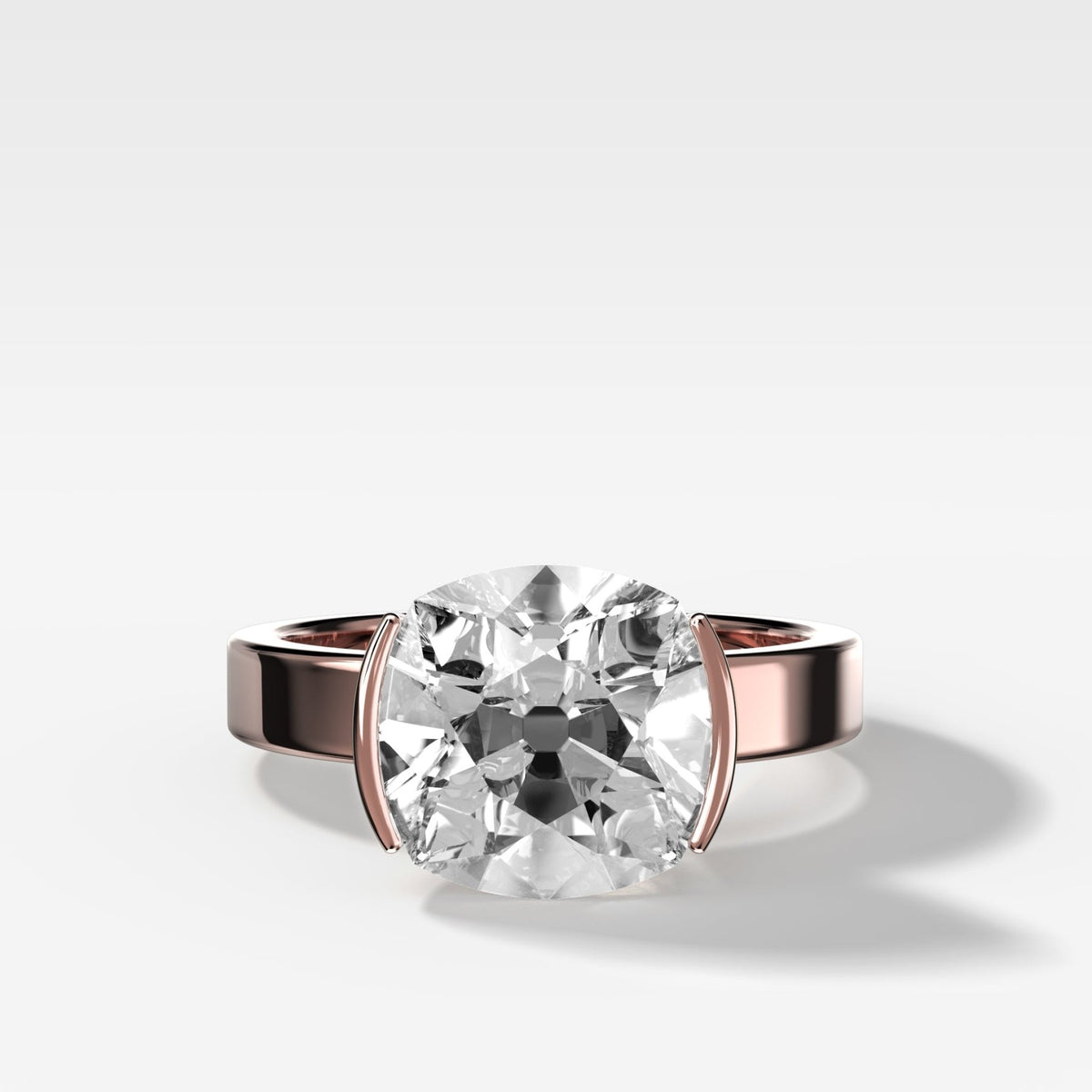 Finest Half Bezel Solitaire Engagement Ring With Old Mine Cut Diamond - GOODSTONE
