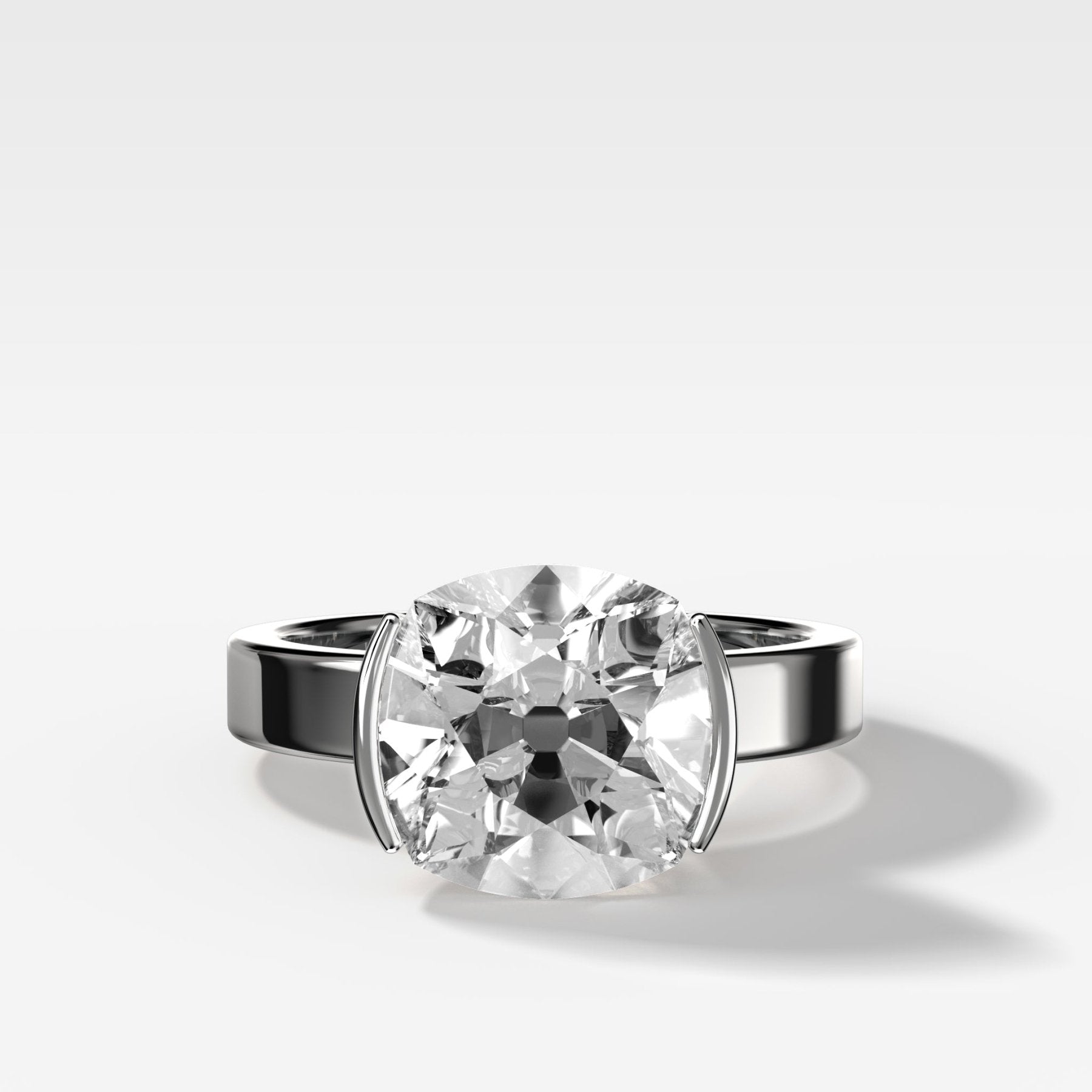 Finest Half Bezel Solitaire Engagement Ring With Old Mine Cut Diamond - GOODSTONE