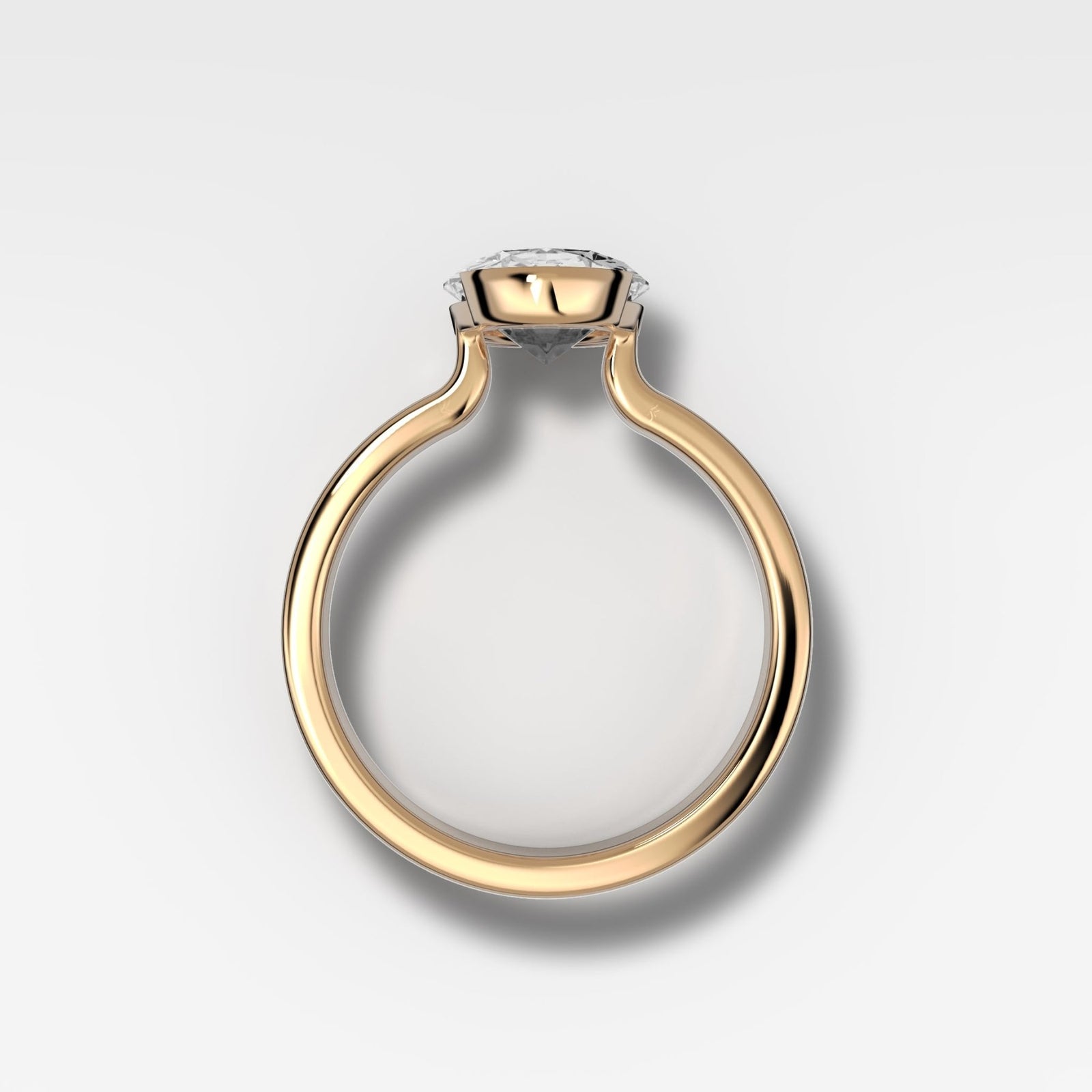 Finest Half Bezel Solitaire Engagement Ring With Oval Cut Diamond - GOODSTONE