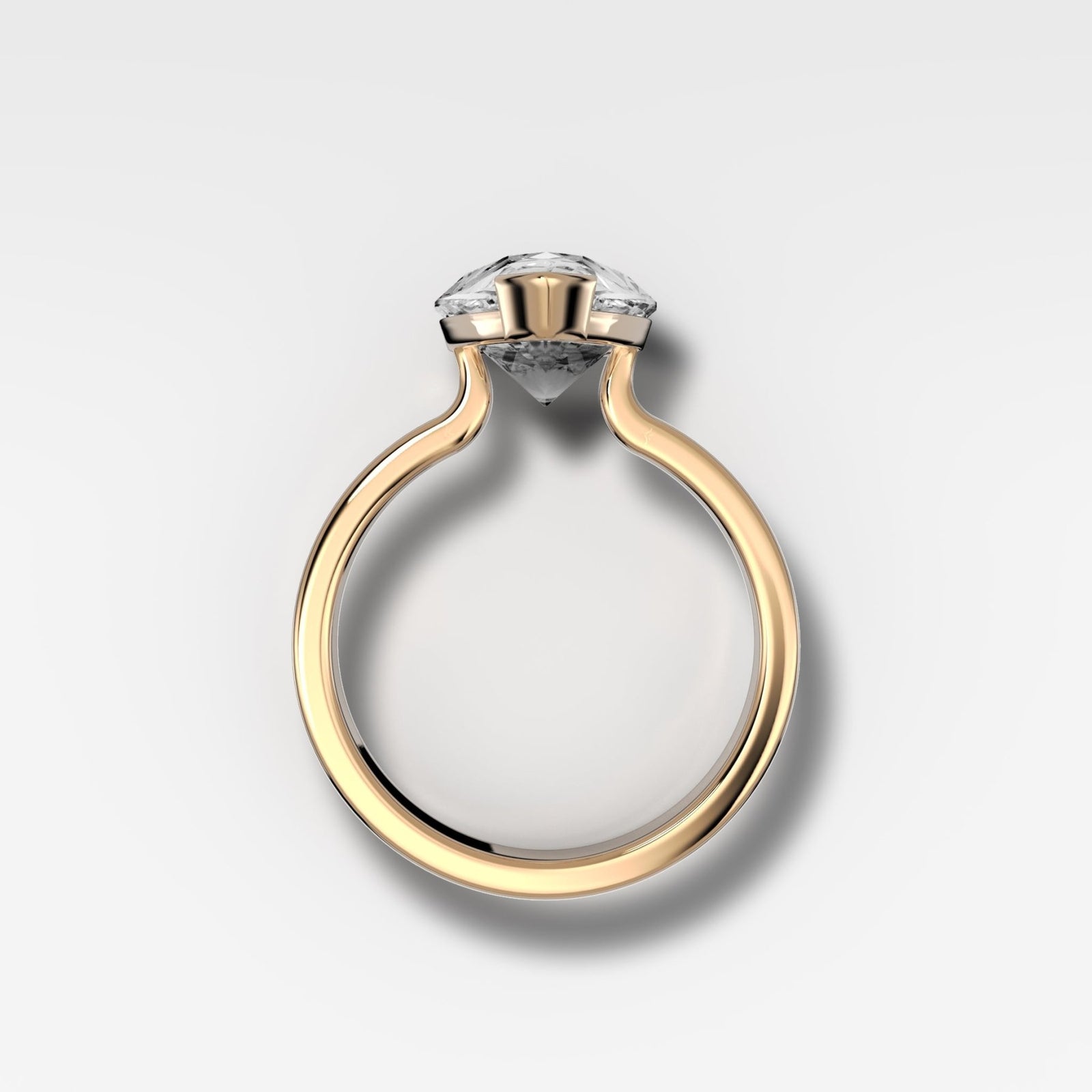 Finest Half Bezel Solitaire Engagement Ring With Pear Cut Diamond - GOODSTONE
