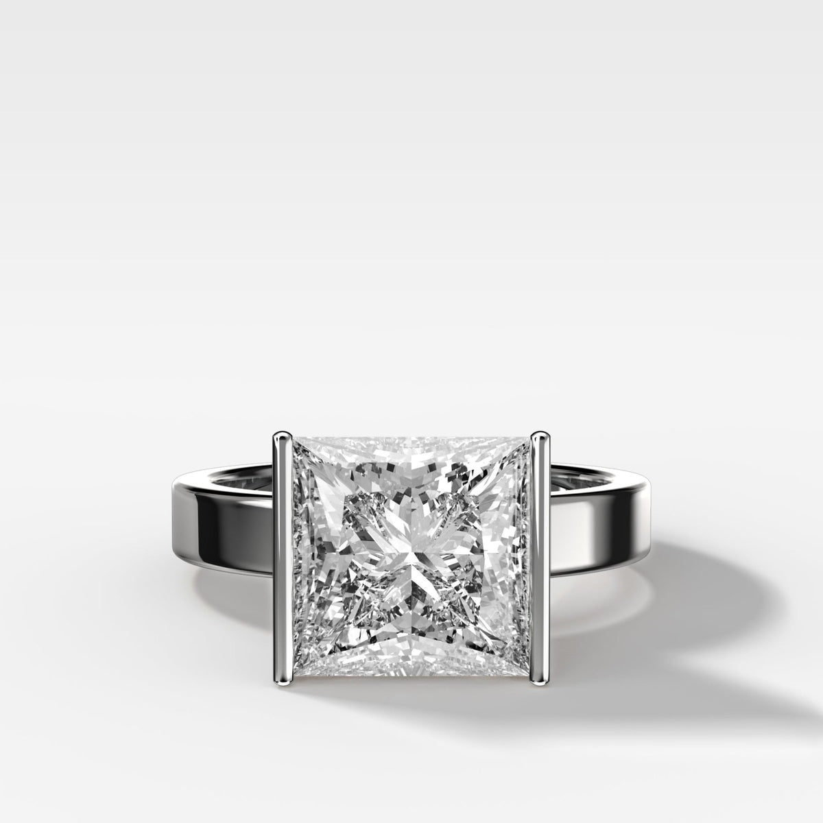 Finest Half Bezel Solitaire Engagement Ring With Princess Cut Diamond - GOODSTONE