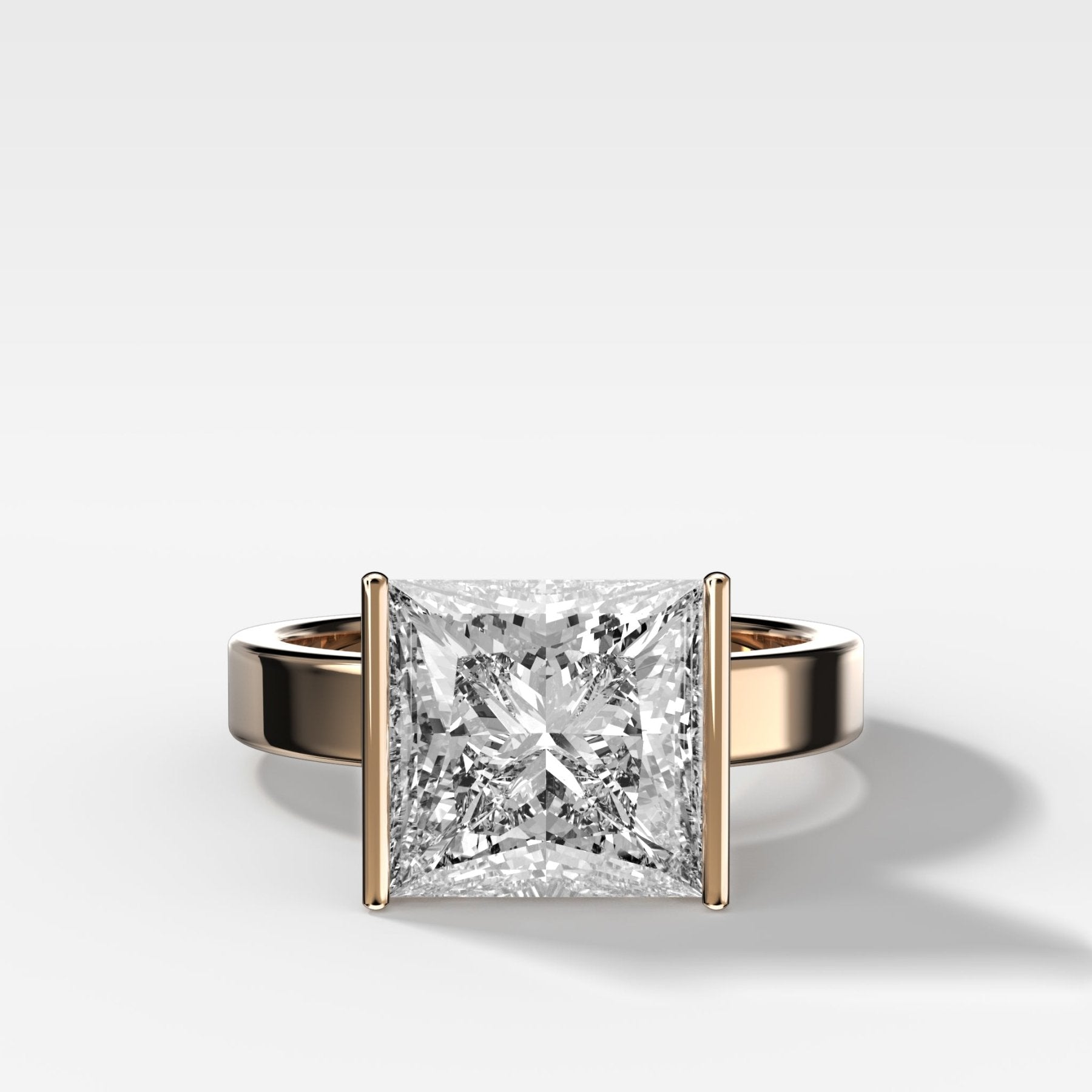 Finest Half Bezel Solitaire Engagement Ring With Princess Cut Diamond - GOODSTONE