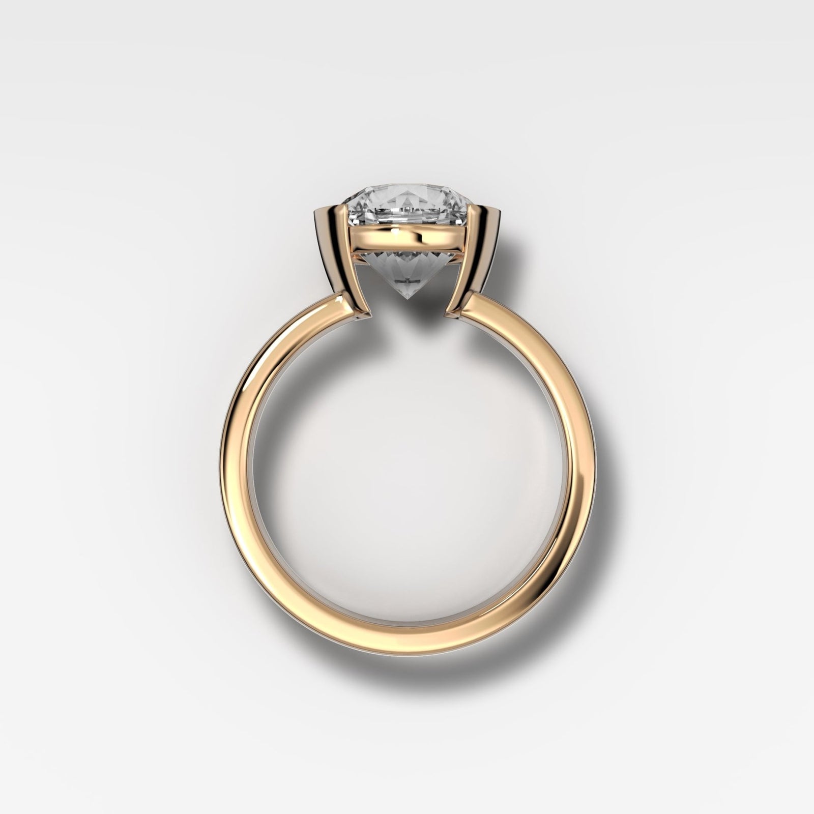 Finest Half Bezel Solitaire Engagement Ring With Round Cut Diamond - GOODSTONE