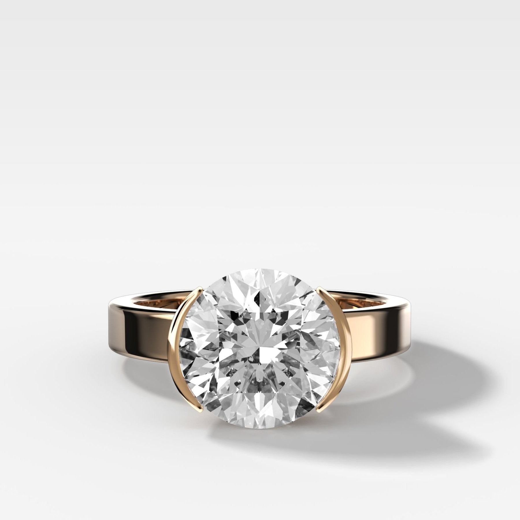 Finest Half Bezel Solitaire Engagement Ring With Round Cut Diamond - GOODSTONE
