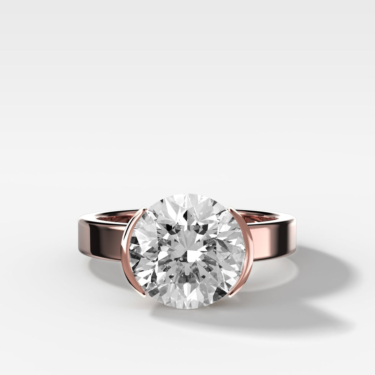 Finest Half Bezel Solitaire Engagement Ring With Round Cut Diamond - GOODSTONE