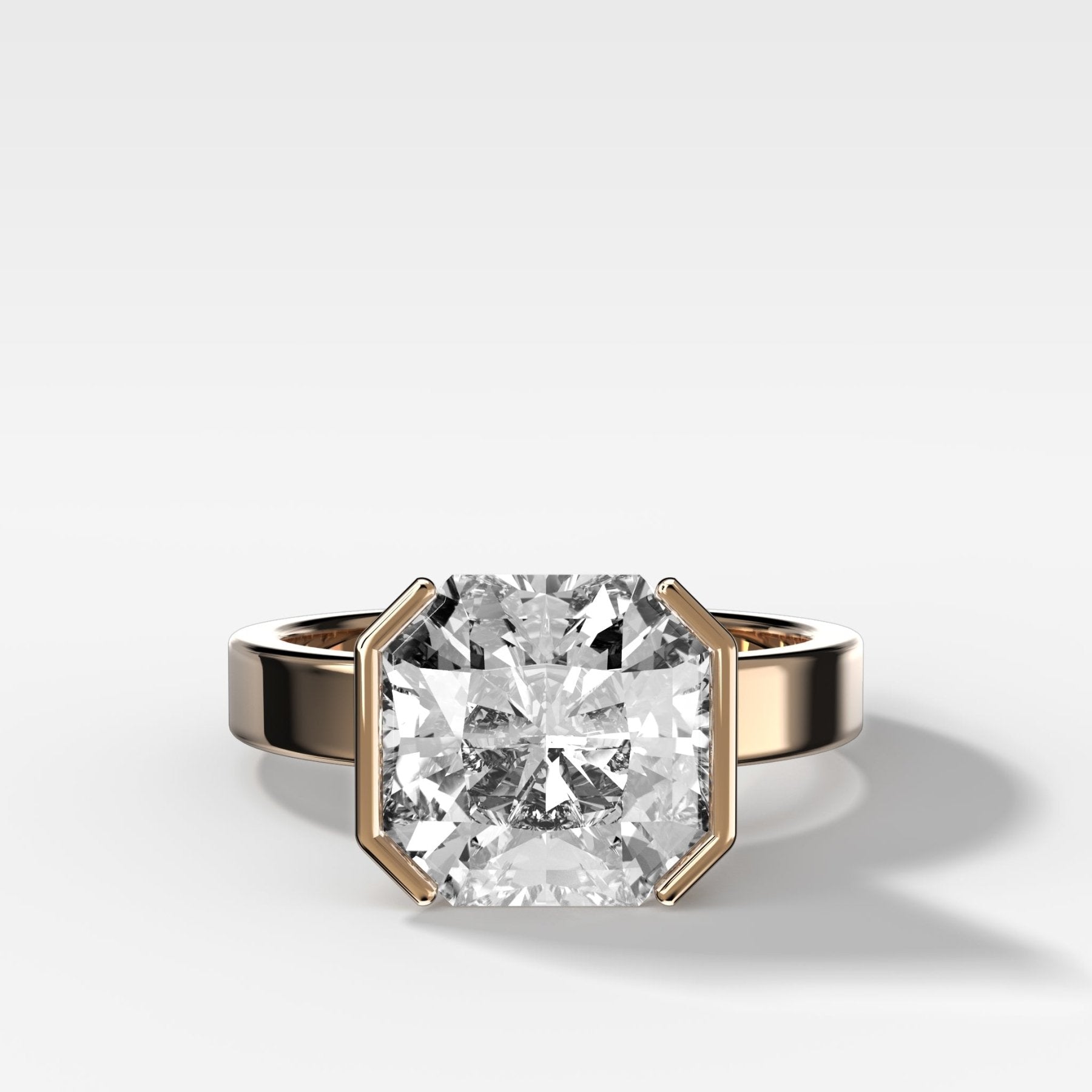 Finest Half Bezel Solitaire Engagement Ring With Square Radiant Cut Diamond - GOODSTONE