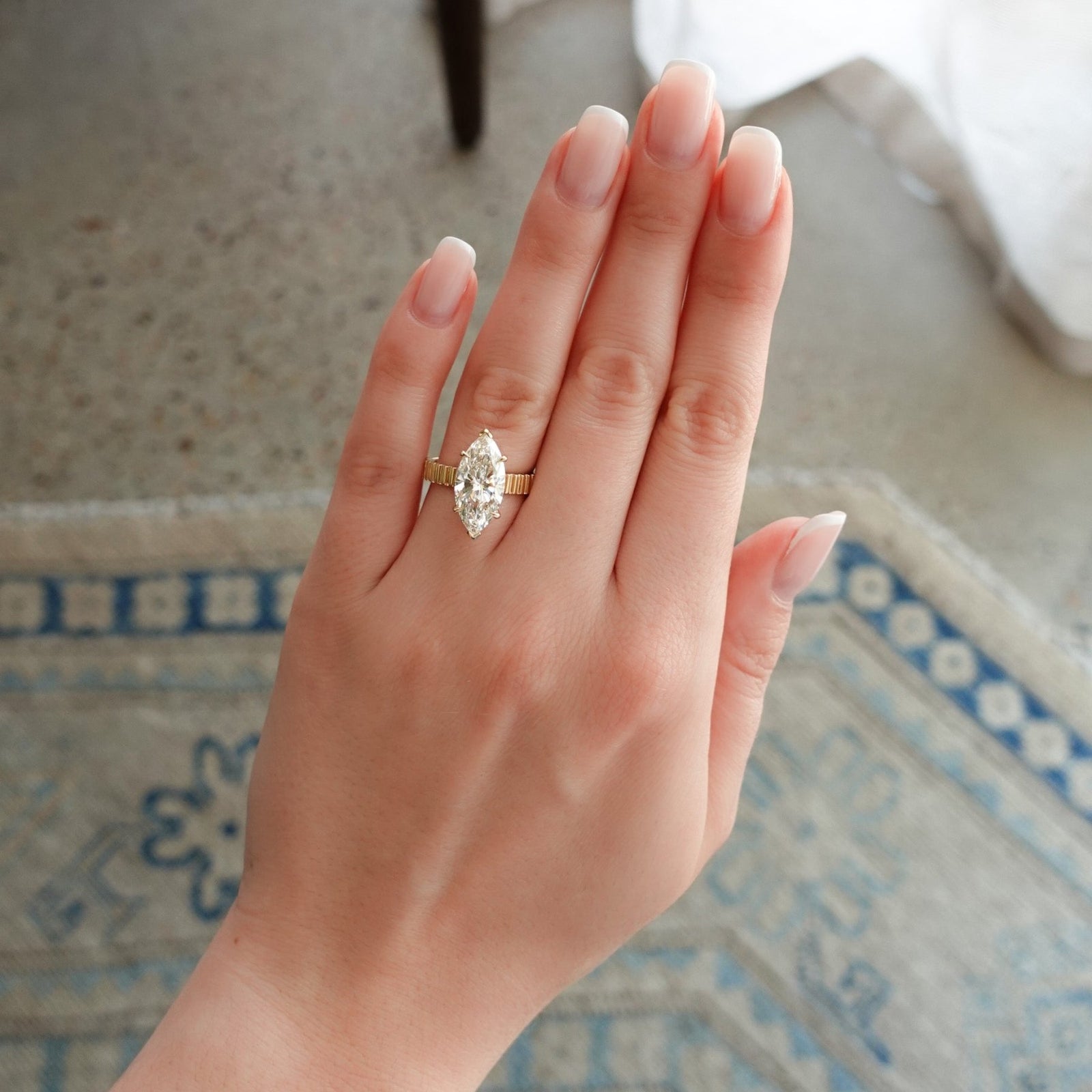 Finest Ridged Engagement Ring set with 4.02ct Lab Grown Marquise Cut Diamond - GOODSTONE