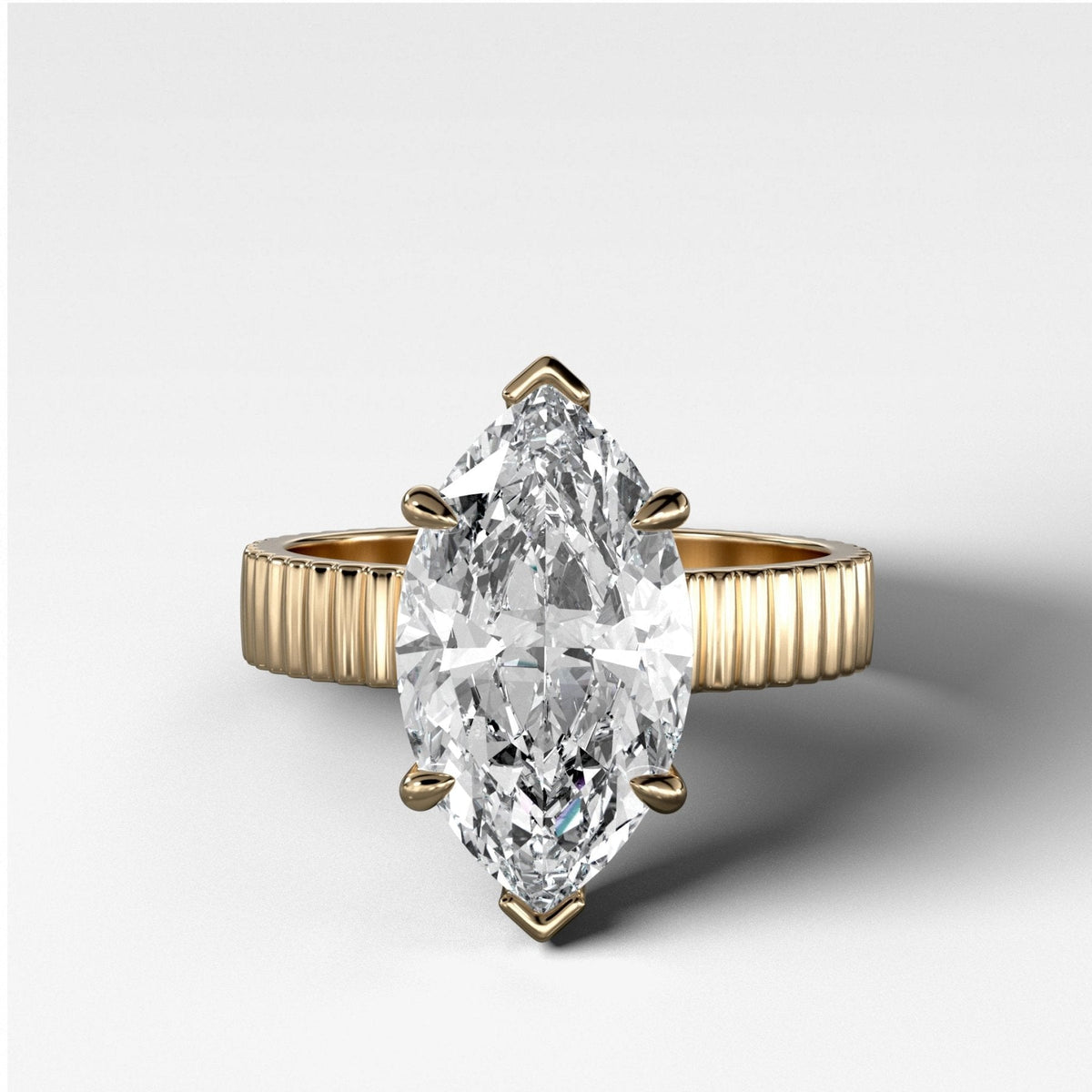 Finest Ridged Engagement Ring set with 4.02ct Lab Grown Marquise Cut Diamond - GOODSTONE