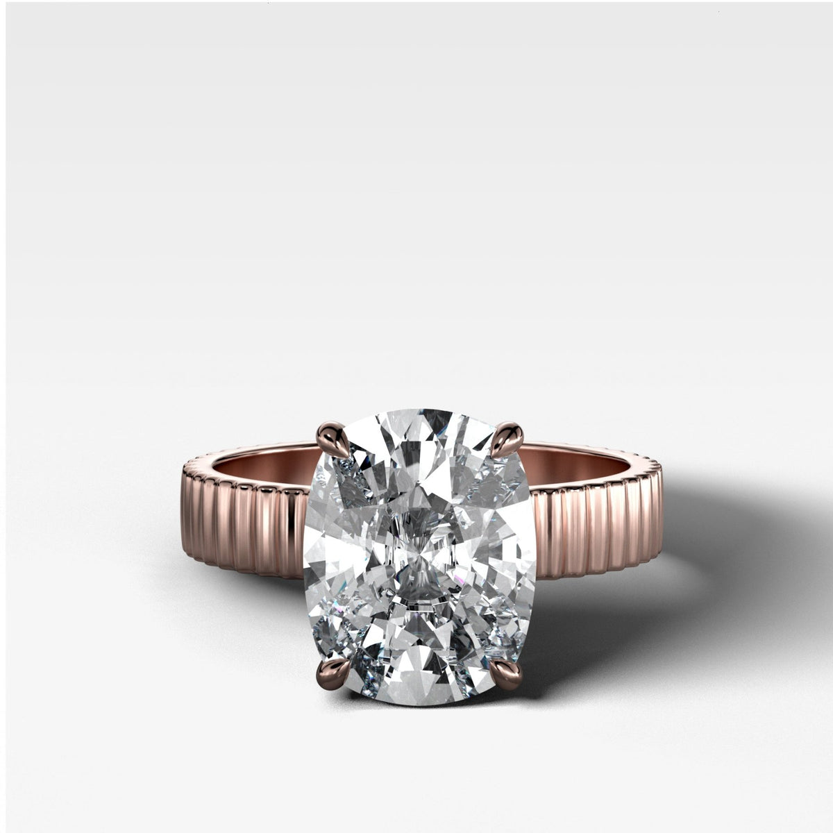 Finest Ridged Solitaire Engagement Ring With Elongated Cushion Cut Diamond - GOODSTONE