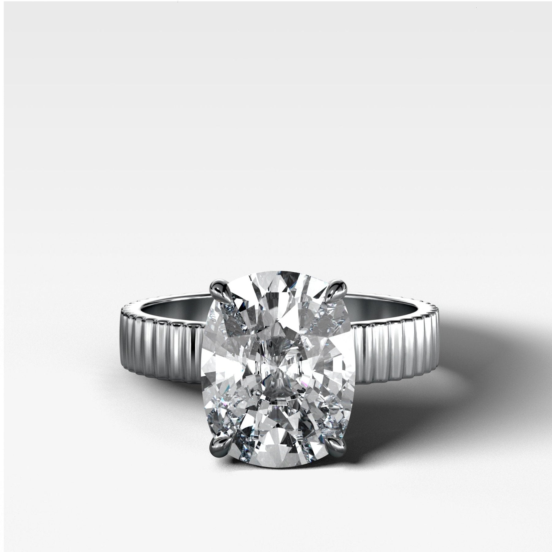 Finest Ridged Solitaire Engagement Ring With Elongated Cushion Cut Diamond - GOODSTONE