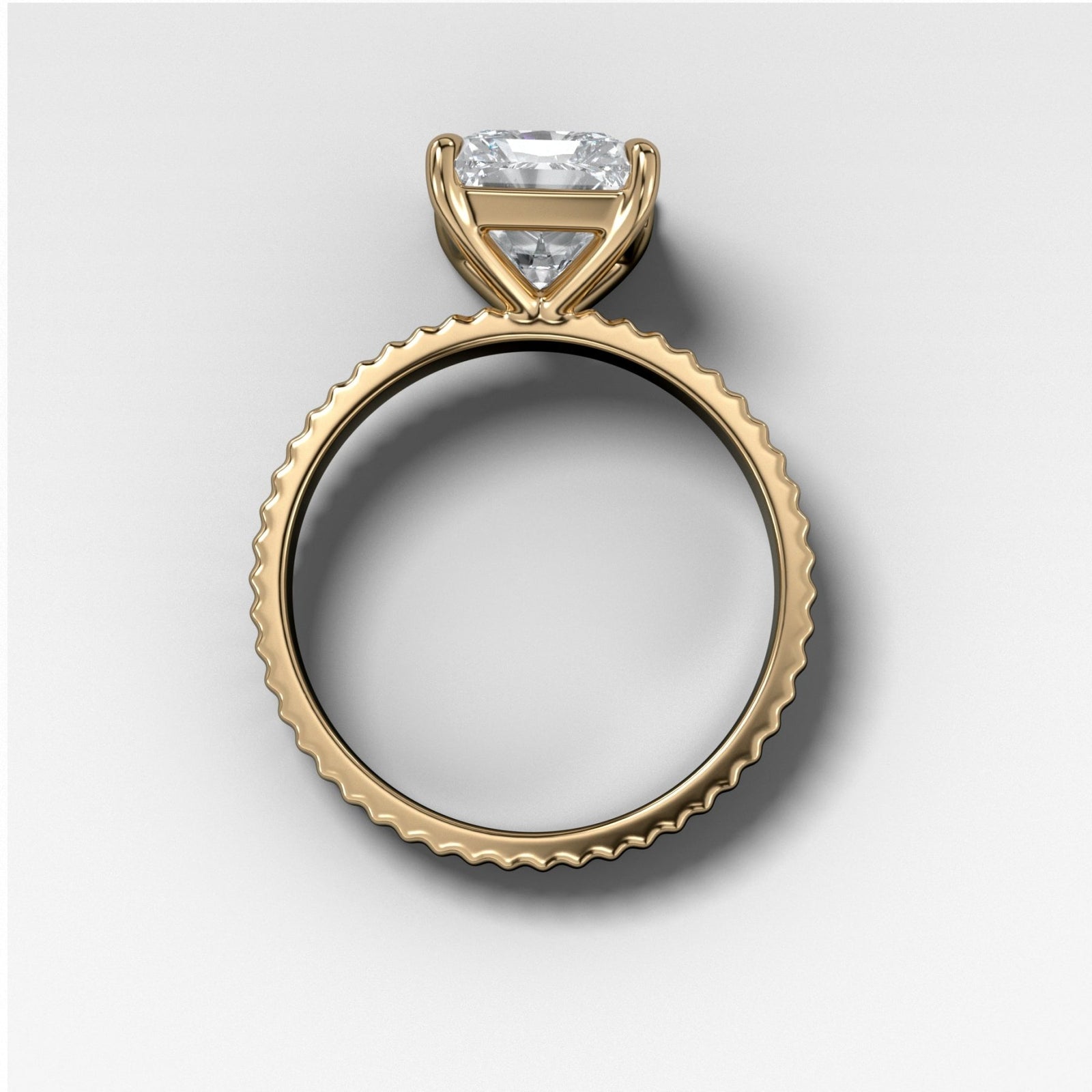 Finest Ridged Solitaire Engagement Ring With Elongated Radiant Cut Diamond - GOODSTONE