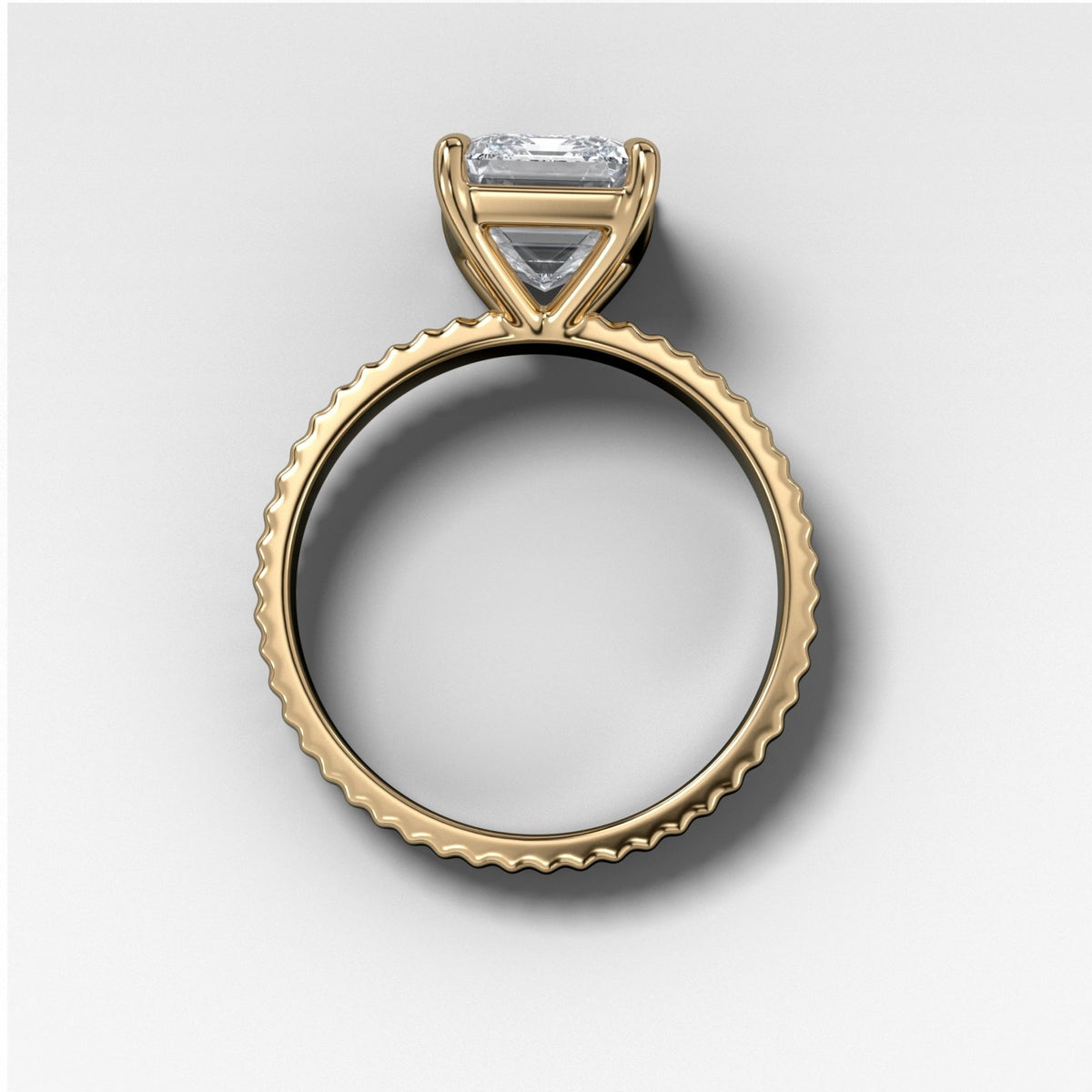 Finest Ridged Solitaire Engagement Ring With Emerald Cut Diamond - GOODSTONE