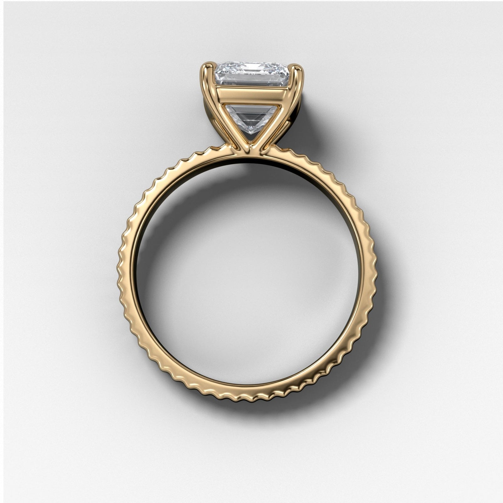 Finest Ridged Solitaire Engagement Ring With Emerald Cut Diamond - GOODSTONE