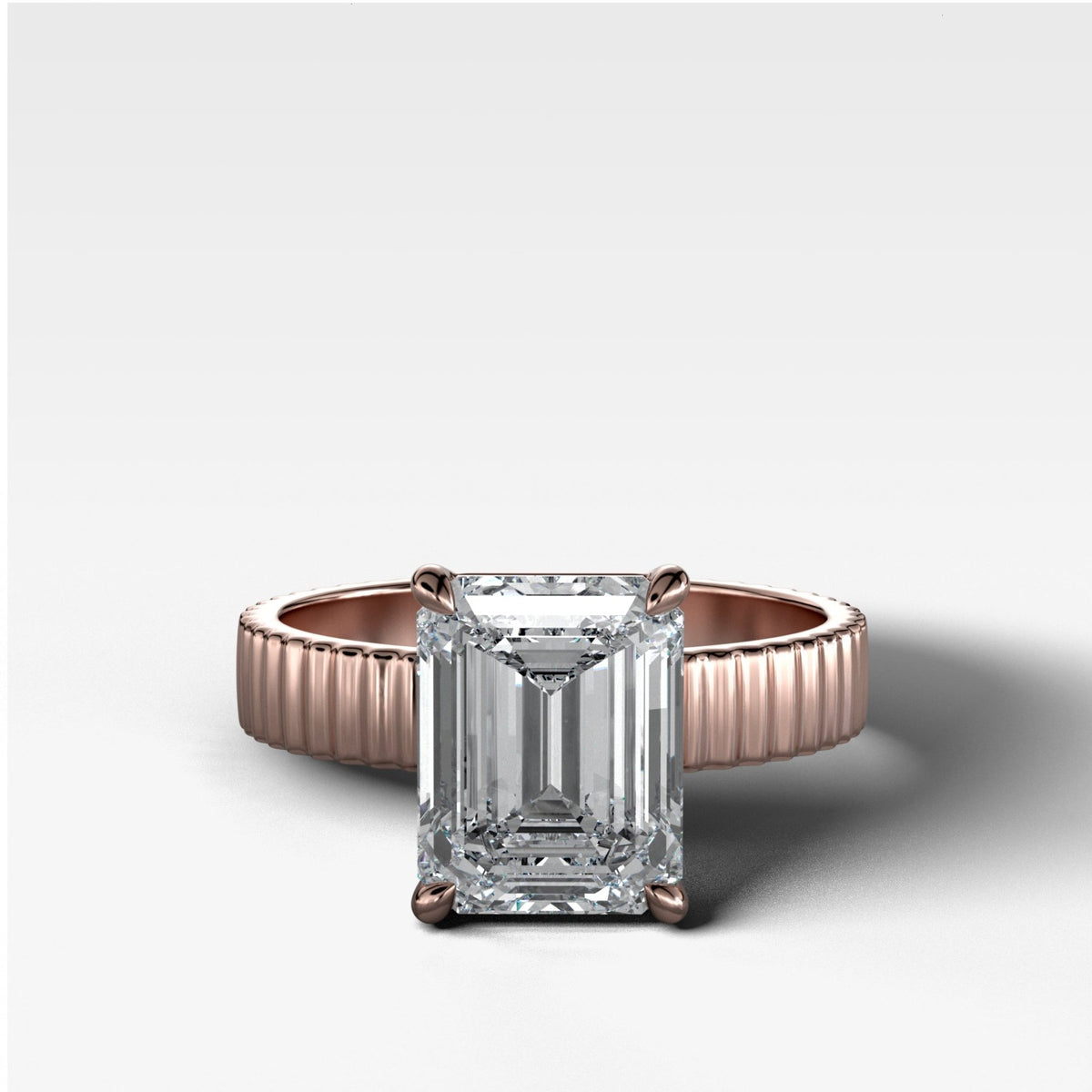 Finest Ridged Solitaire Engagement Ring With Emerald Cut Diamond - GOODSTONE