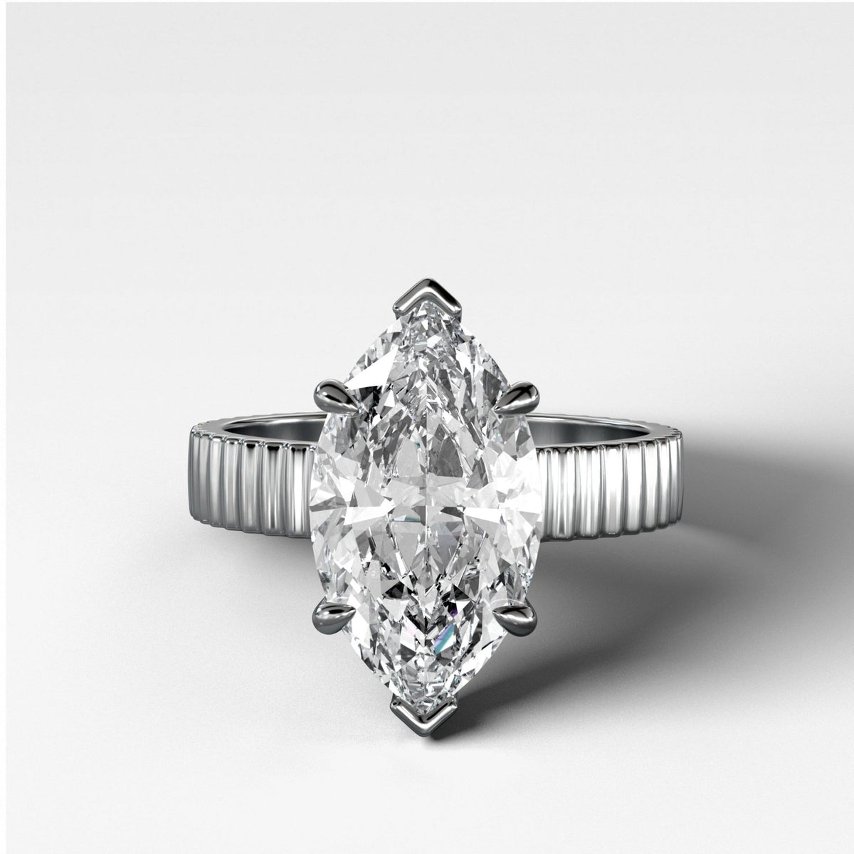 Finest Ridged Solitaire Engagement Ring With Marquise Cut Diamond - GOODSTONE