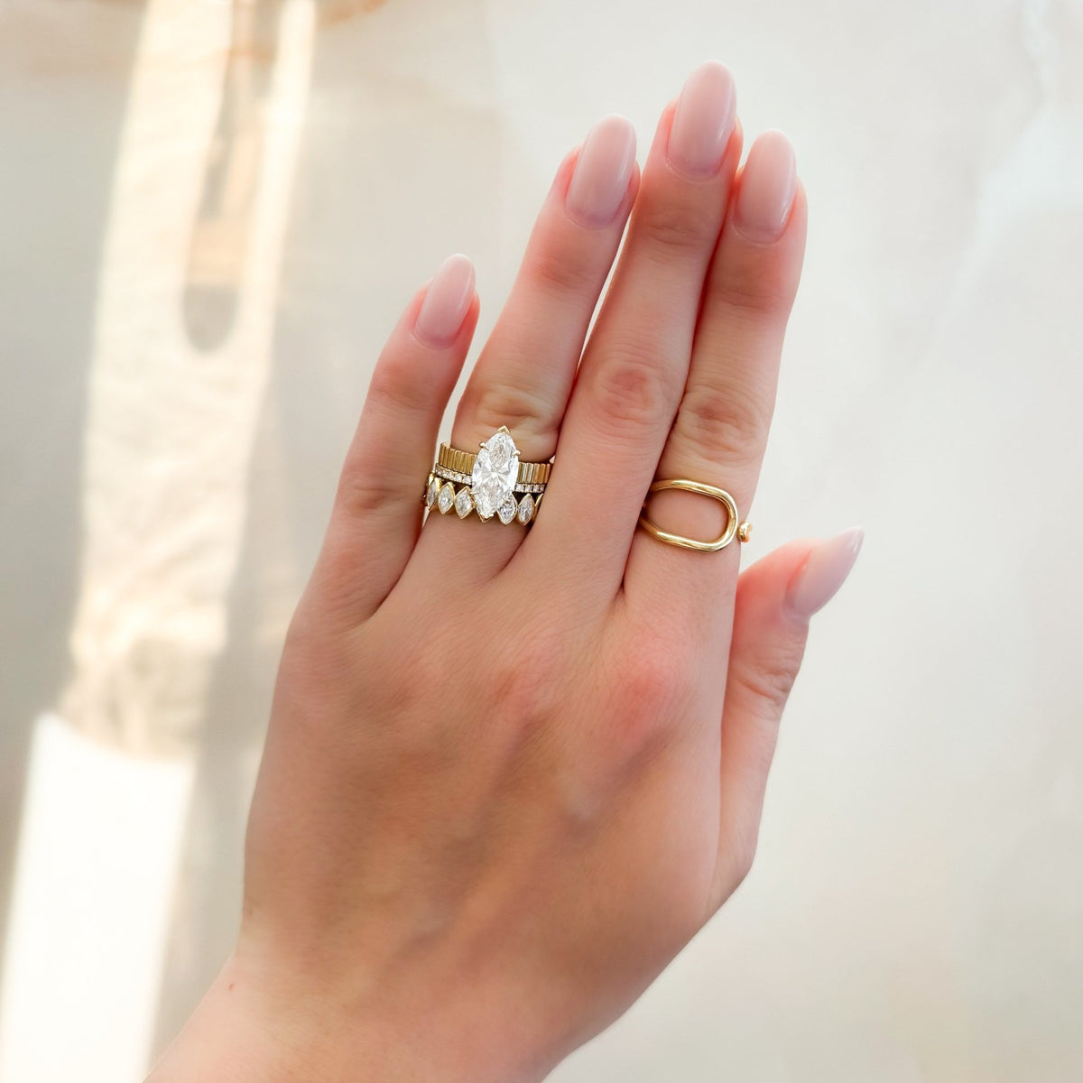 Finest Ridged Solitaire Engagement Ring With Marquise Cut Diamond - GOODSTONE