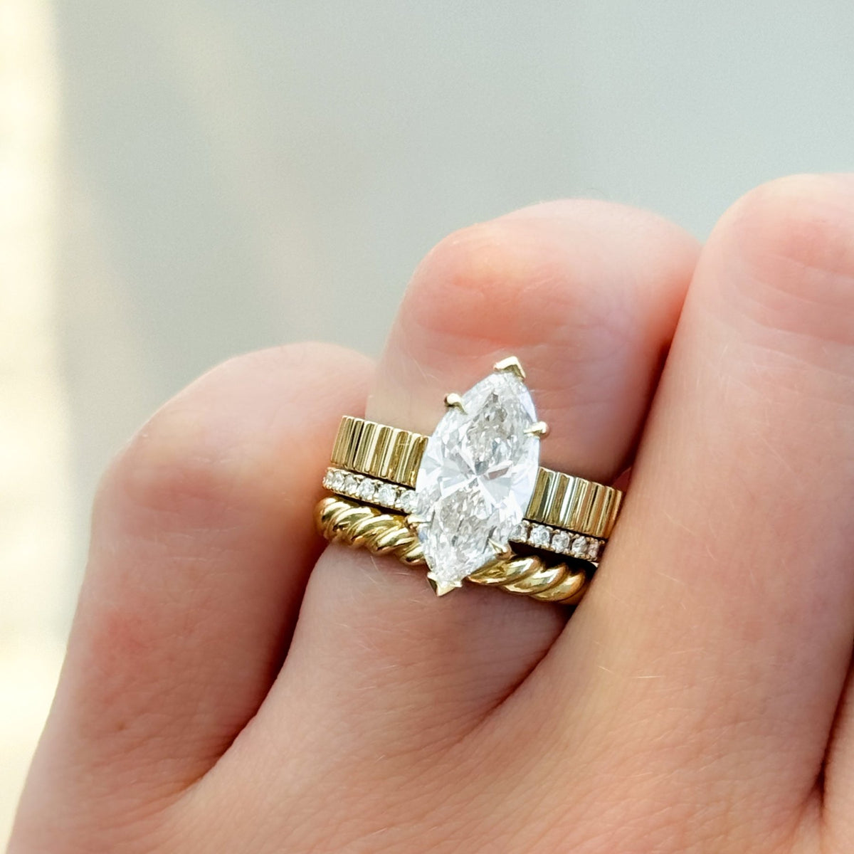 Finest Ridged Solitaire Engagement Ring With Marquise Cut Diamond - GOODSTONE