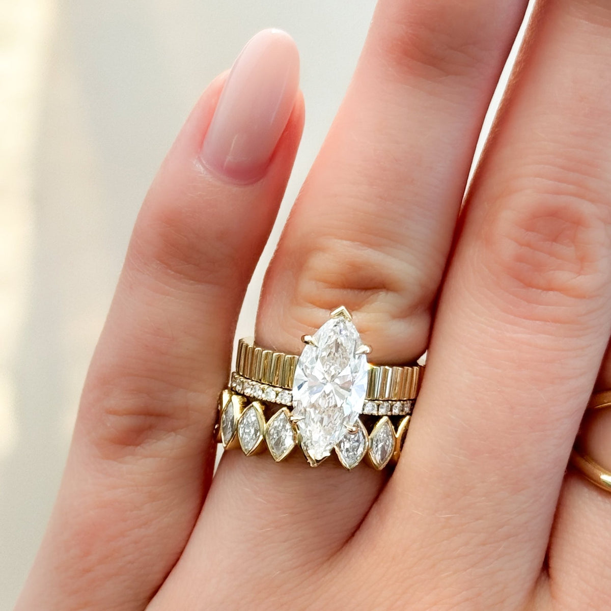 Finest Ridged Solitaire Engagement Ring With Marquise Cut Diamond - GOODSTONE