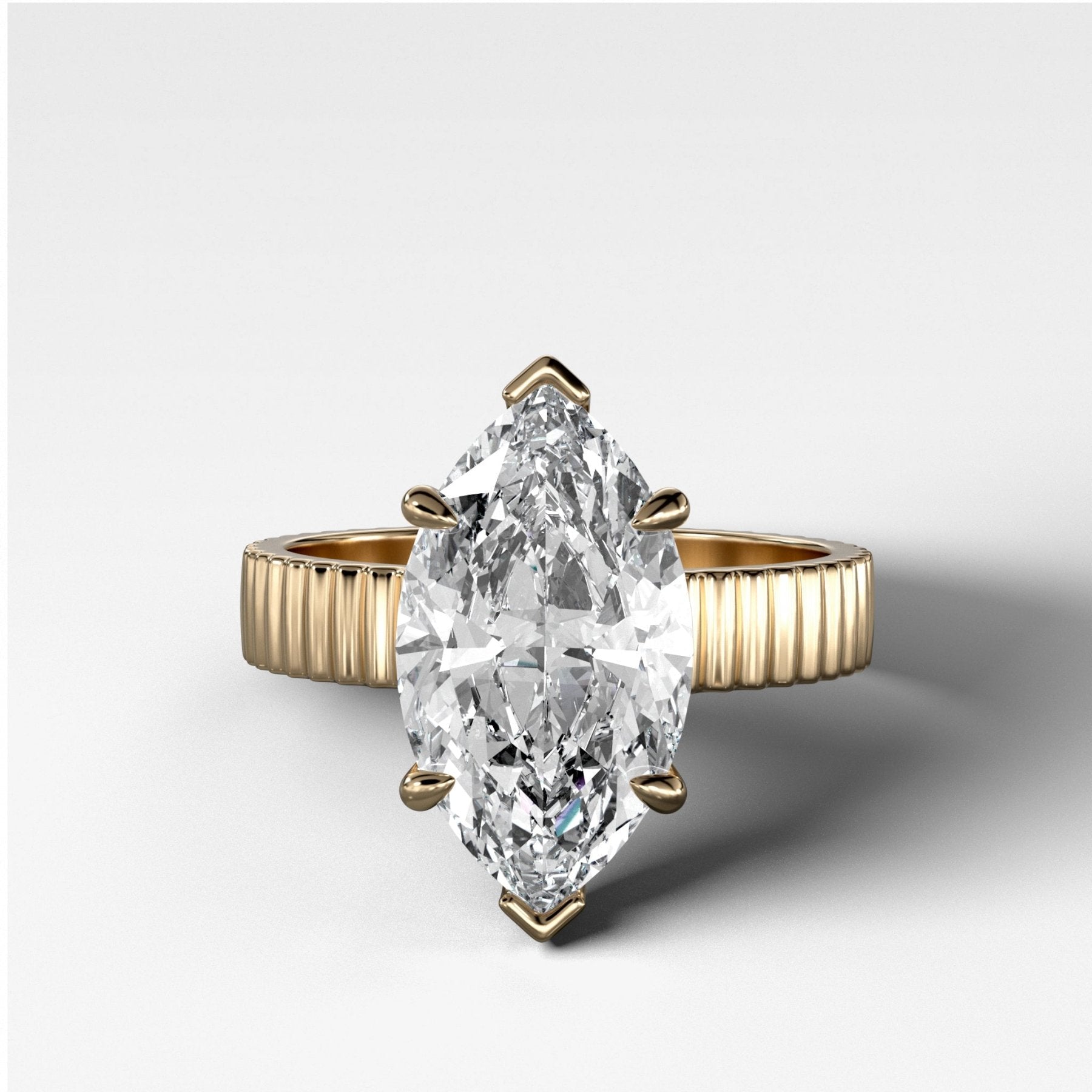 Finest Ridged Solitaire Engagement Ring With Marquise Cut Diamond - GOODSTONE