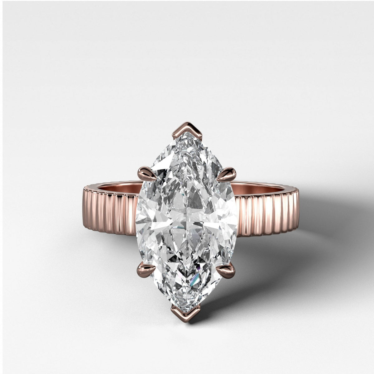 Finest Ridged Solitaire Engagement Ring With Marquise Cut Diamond - GOODSTONE