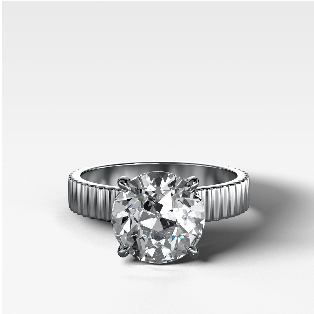 Finest Ridged Solitaire Engagement Ring With Old European Cut Diamond - GOODSTONE