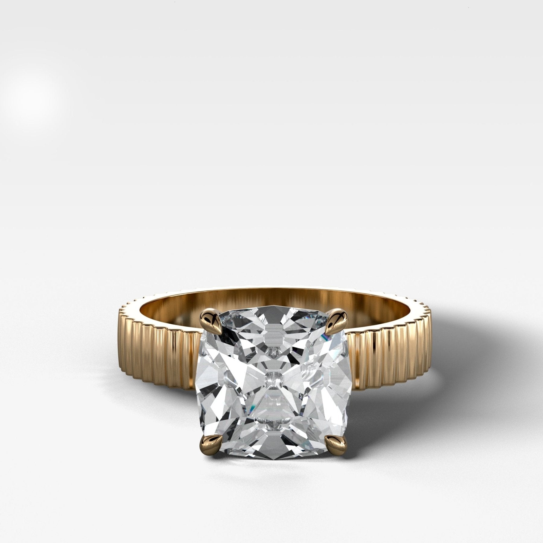 Finest Ridged Solitaire Engagement Ring With Old Mine Cut Diamond - GOODSTONE
