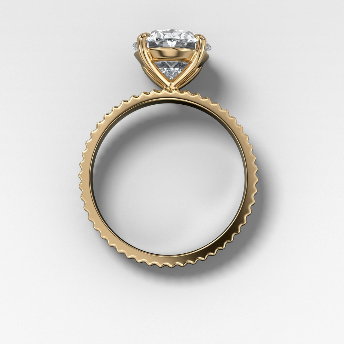 Finest Ridged Solitaire Engagement Ring With Oval Cut Diamond - GOODSTONE