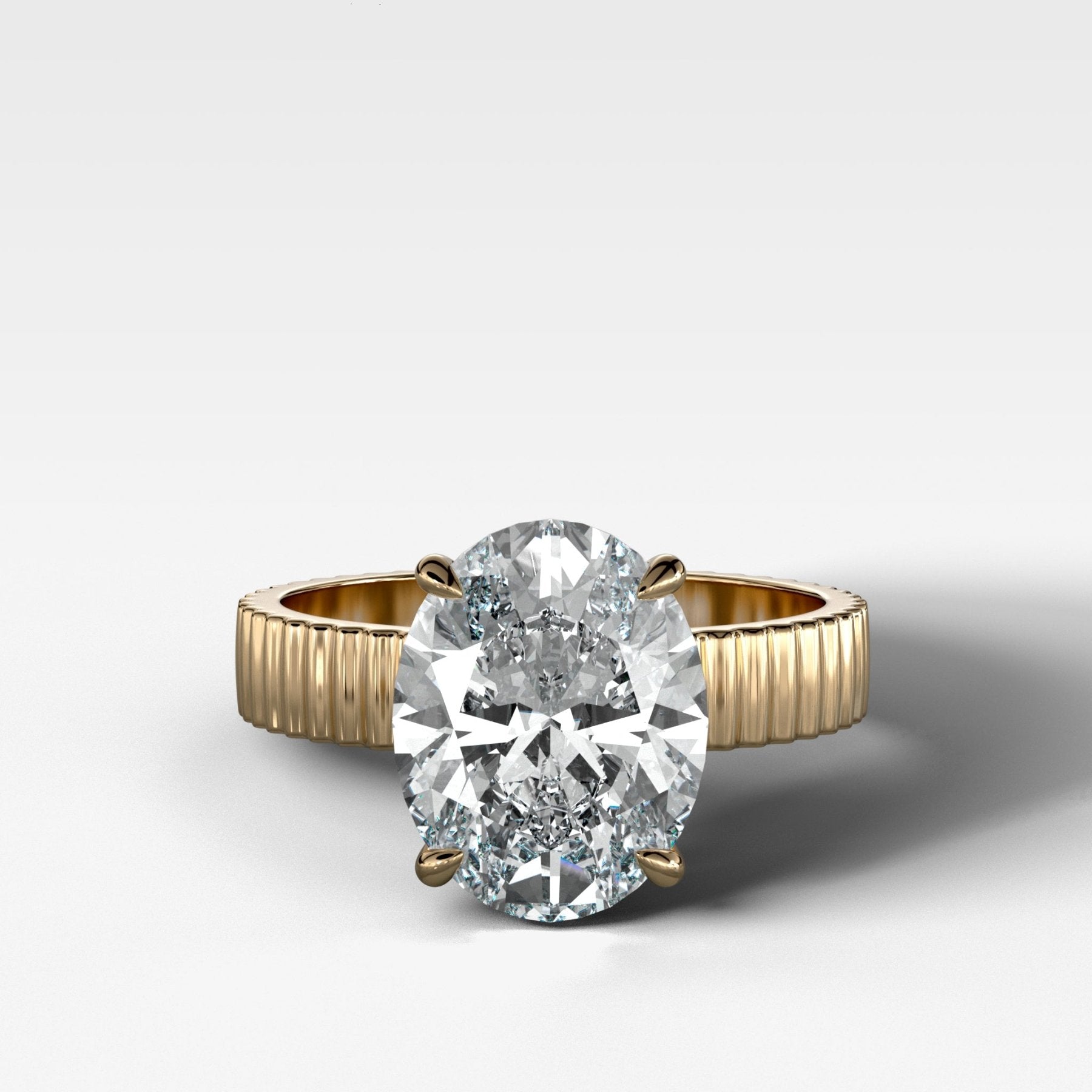 Finest Ridged Solitaire Engagement Ring With Oval Cut Diamond - GOODSTONE