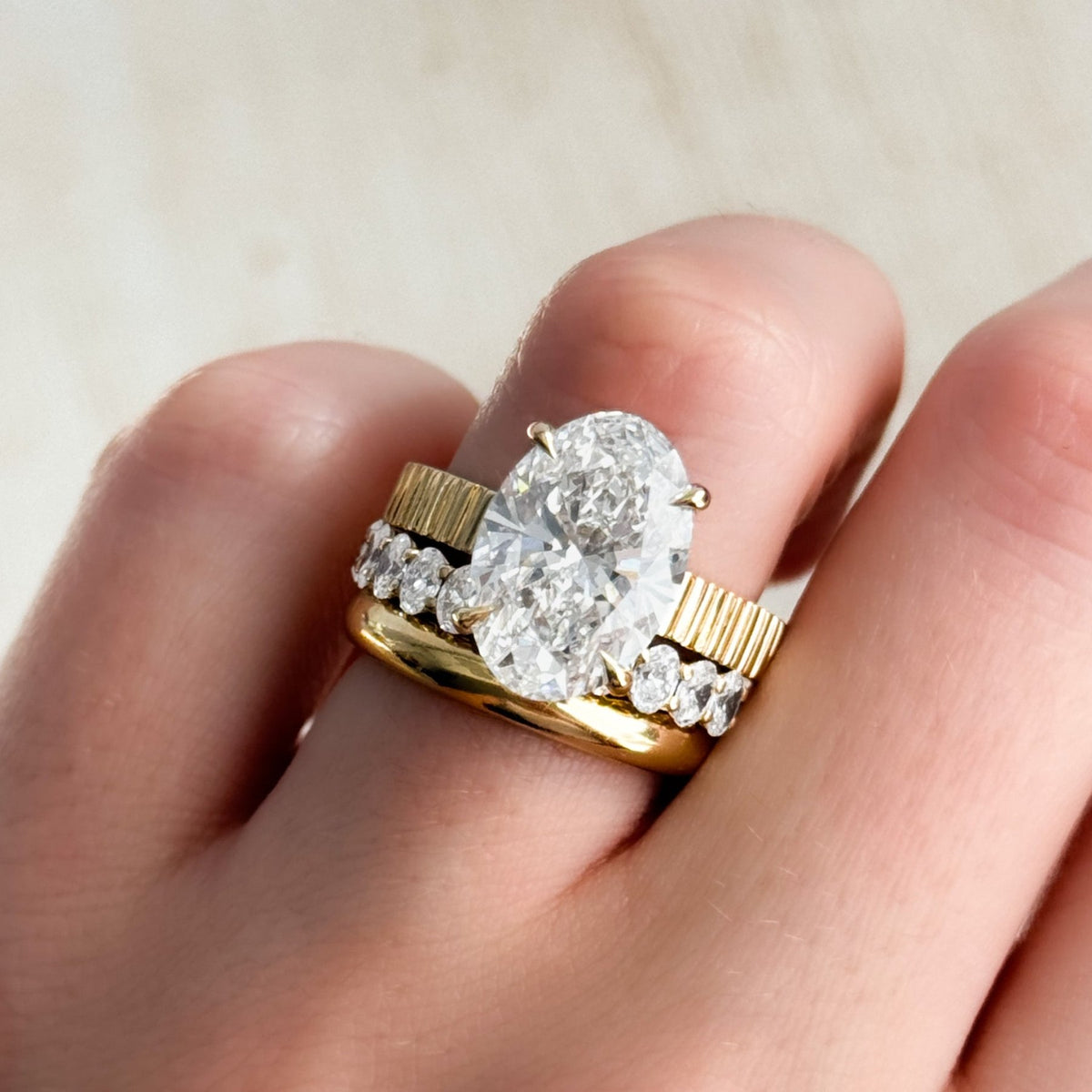 Finest Ridged Solitaire Engagement Ring With Oval Cut Diamond - GOODSTONE