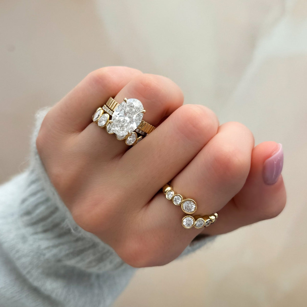 Finest Ridged Solitaire Engagement Ring With Oval Cut Diamond - GOODSTONE