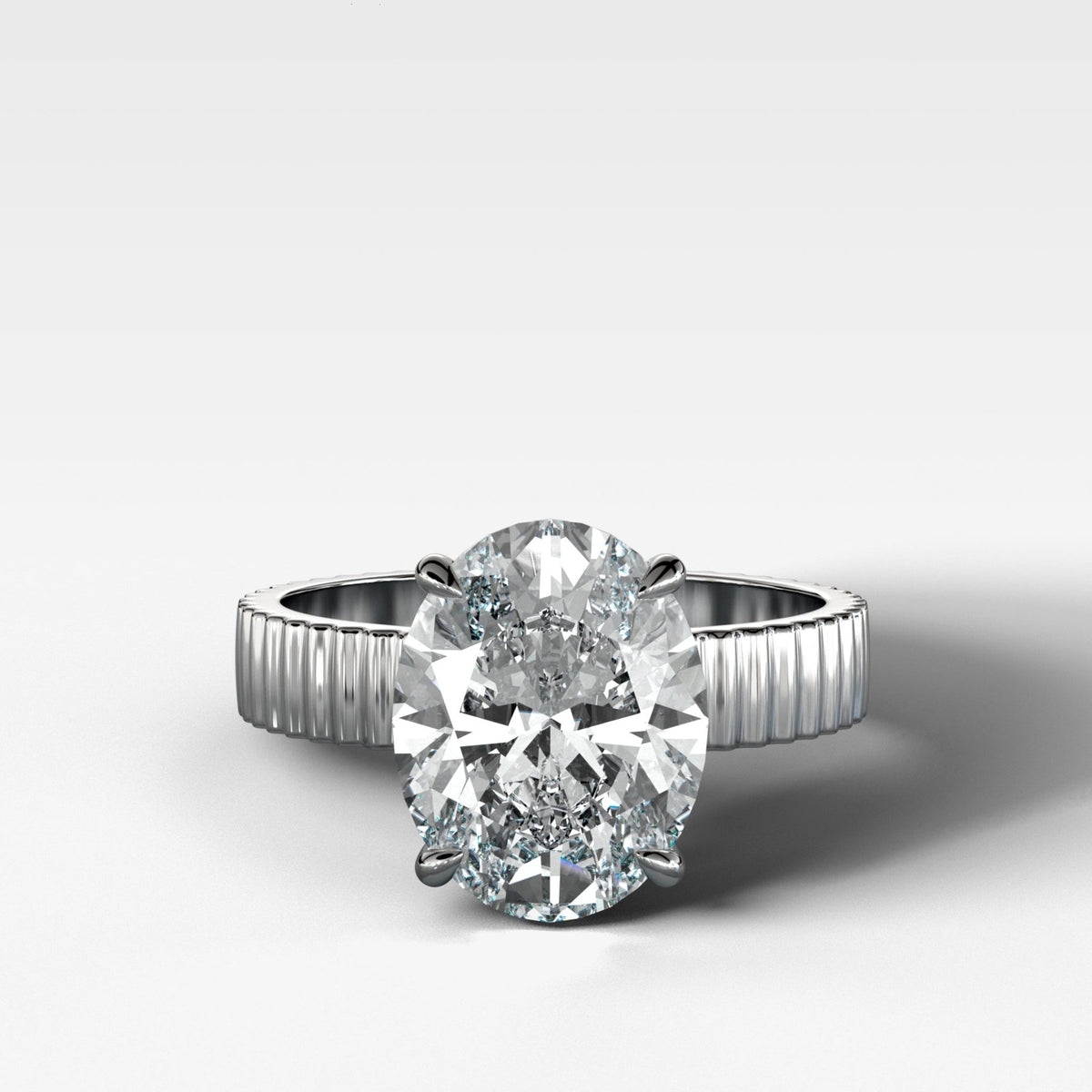 Finest Ridged Solitaire Engagement Ring With Oval Cut Diamond - GOODSTONE