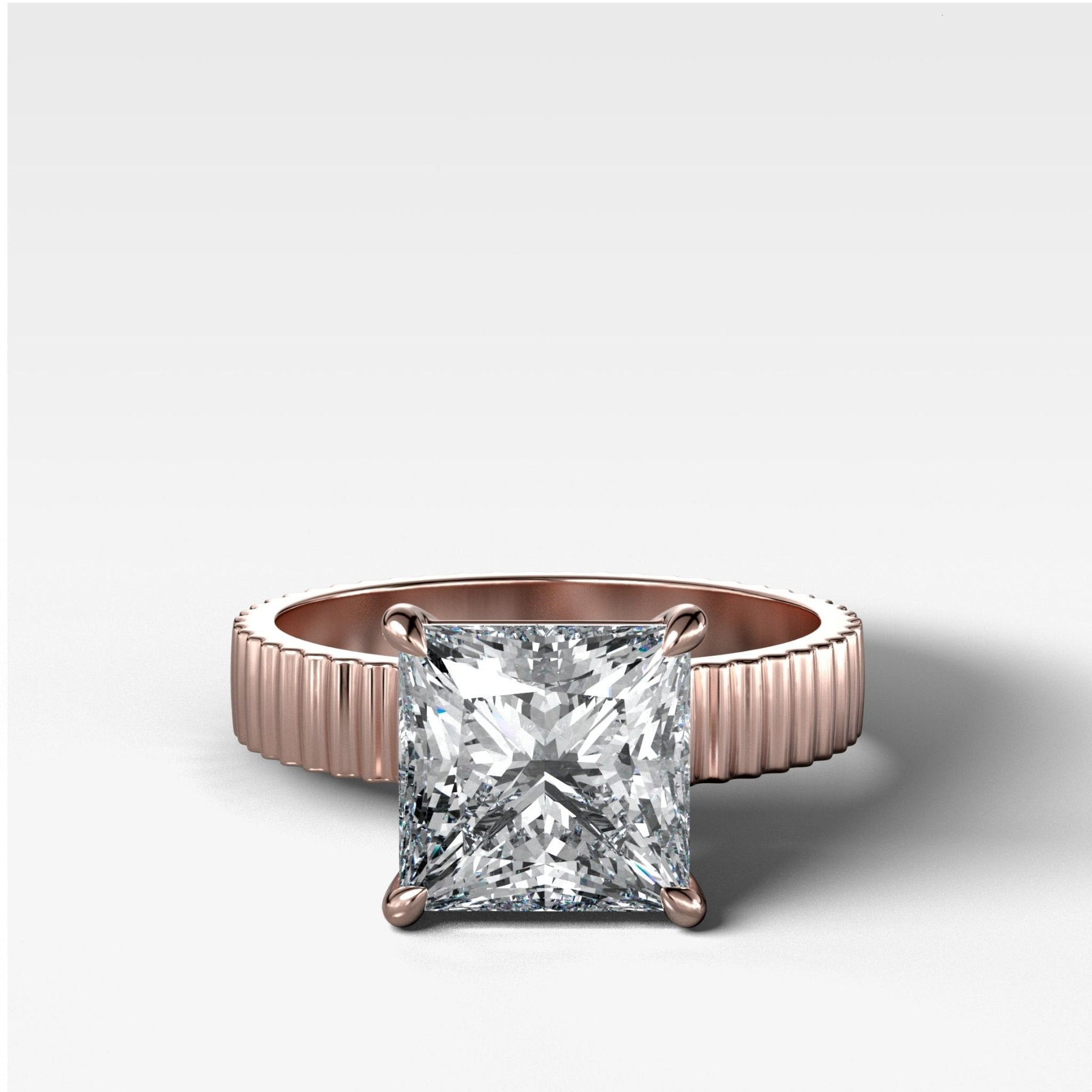 Finest Ridged Solitaire Engagement Ring With Princess Cut Diamond - GOODSTONE