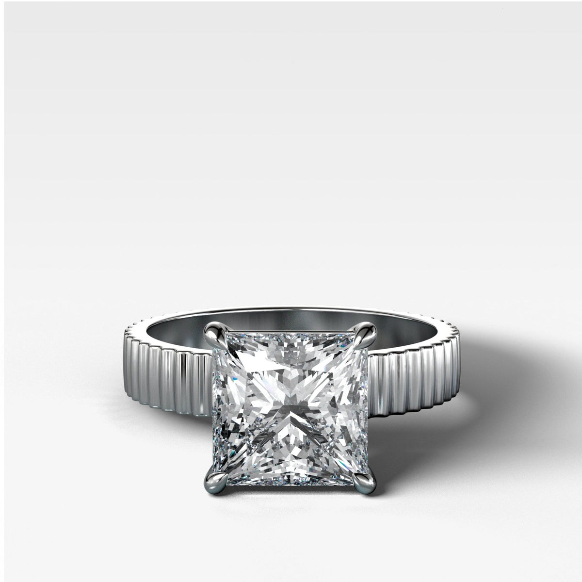 Finest Ridged Solitaire Engagement Ring With Princess Cut Diamond - GOODSTONE