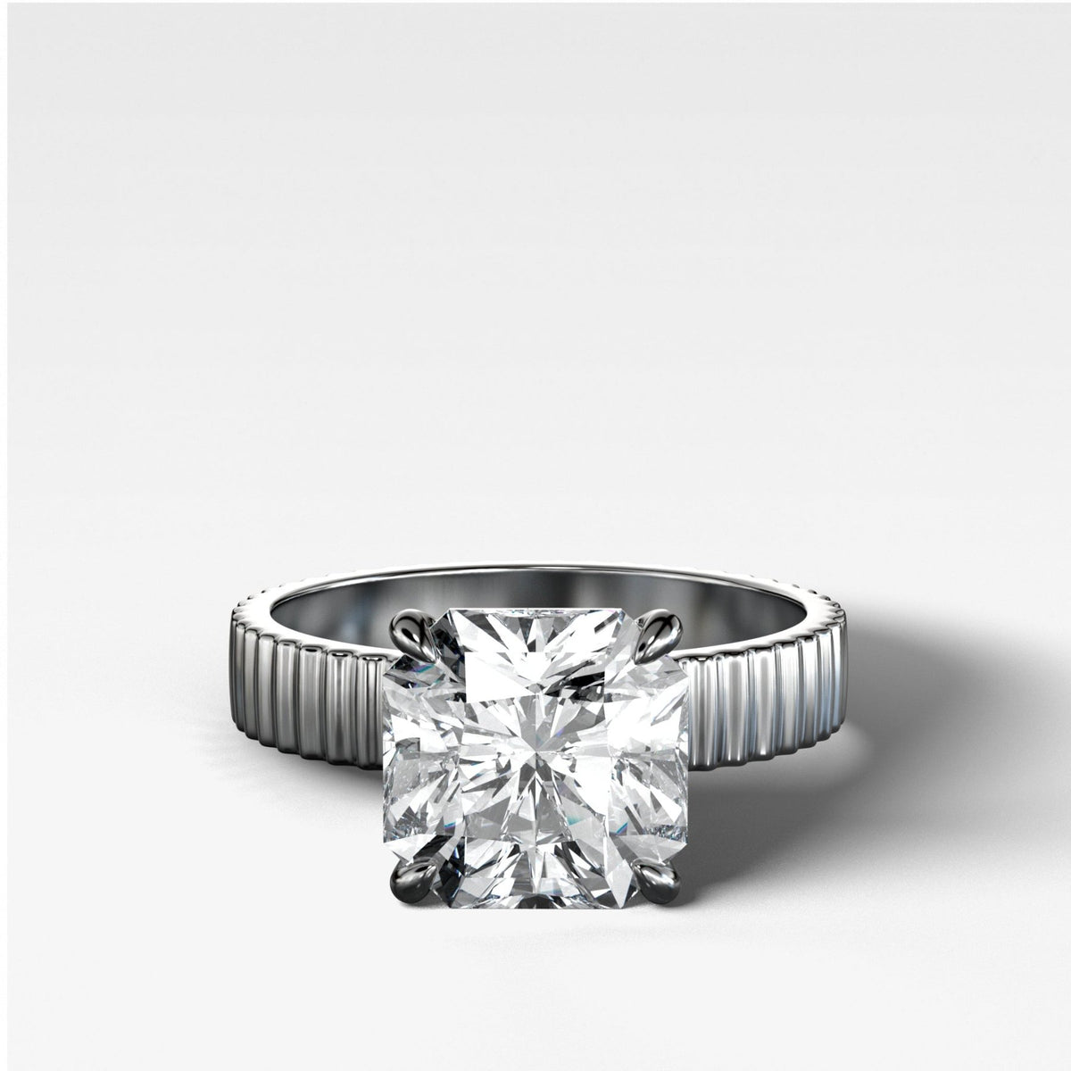 Finest Ridged Solitaire Engagement Ring With Radiant Cut Diamond - GOODSTONE
