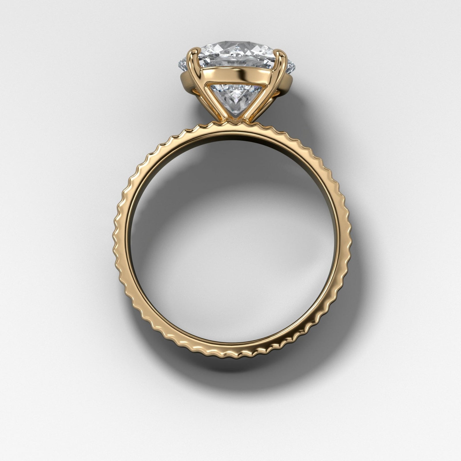 Finest Ridged Solitaire Engagement Ring With Round Cut Diamond - GOODSTONE