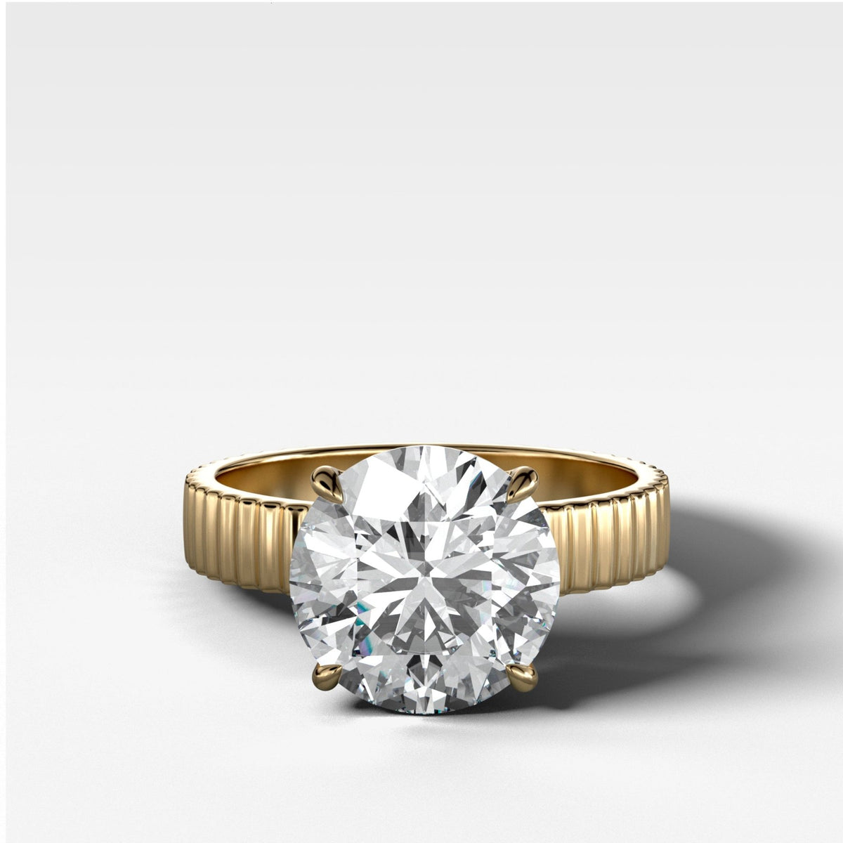 Finest Ridged Solitaire Engagement Ring With Round Cut Diamond - GOODSTONE