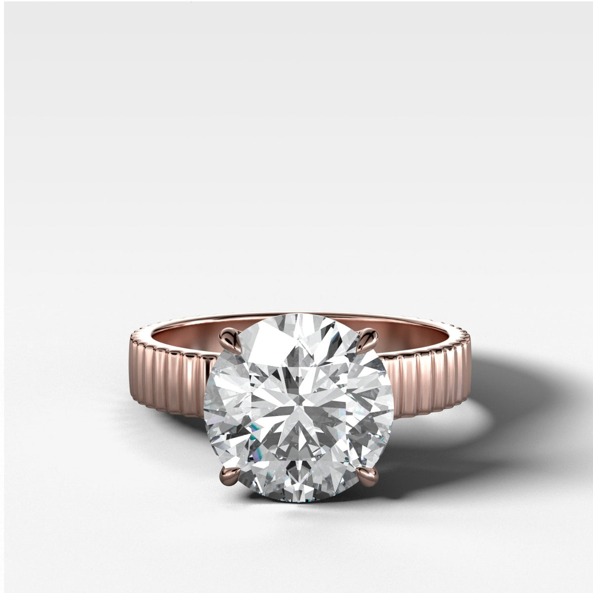 Finest Ridged Solitaire Engagement Ring With Round Cut Diamond - GOODSTONE