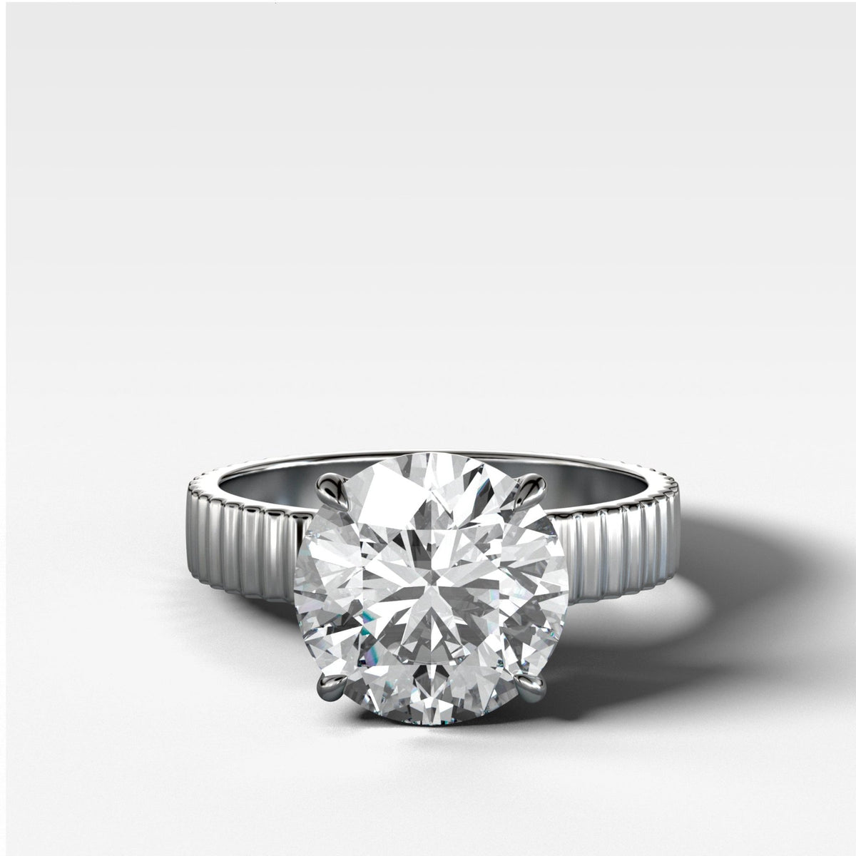 Finest Ridged Solitaire Engagement Ring With Round Cut Diamond - GOODSTONE