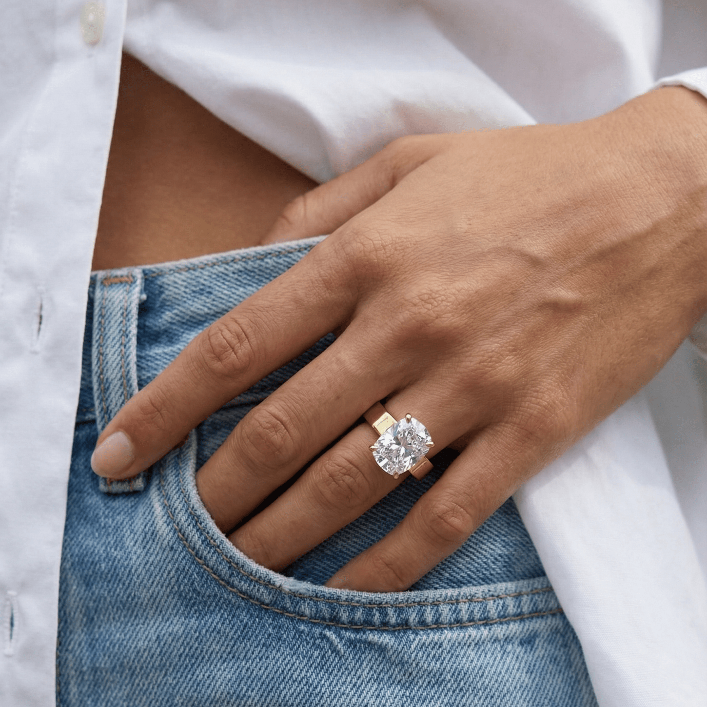 Finest Solitaire Engagement Ring With Elongated Cushion Cut Diamond - GOODSTONE