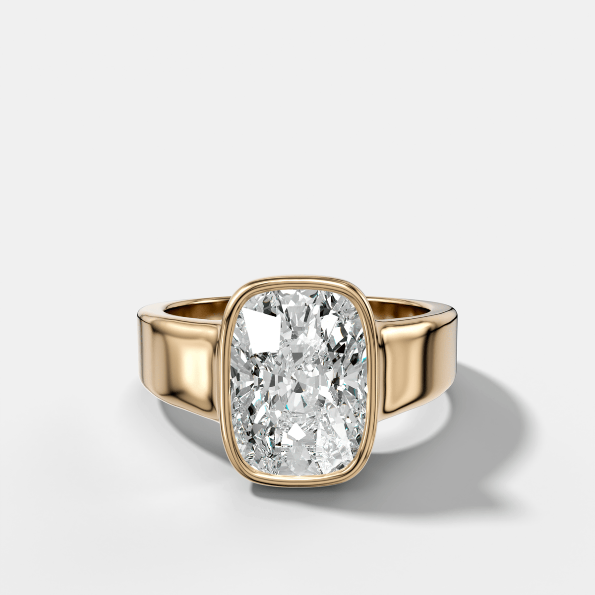 Finest Tapered Bezel Set Engagement Ring With Elongated Cushion Cut Diamond - GOODSTONE
