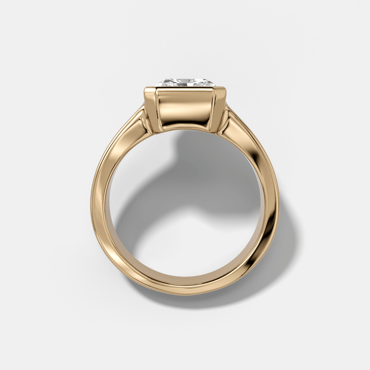 Finest Tapered Bezel Set Engagement Ring With Elongated Radiant Cut Diamond - GOODSTONE
