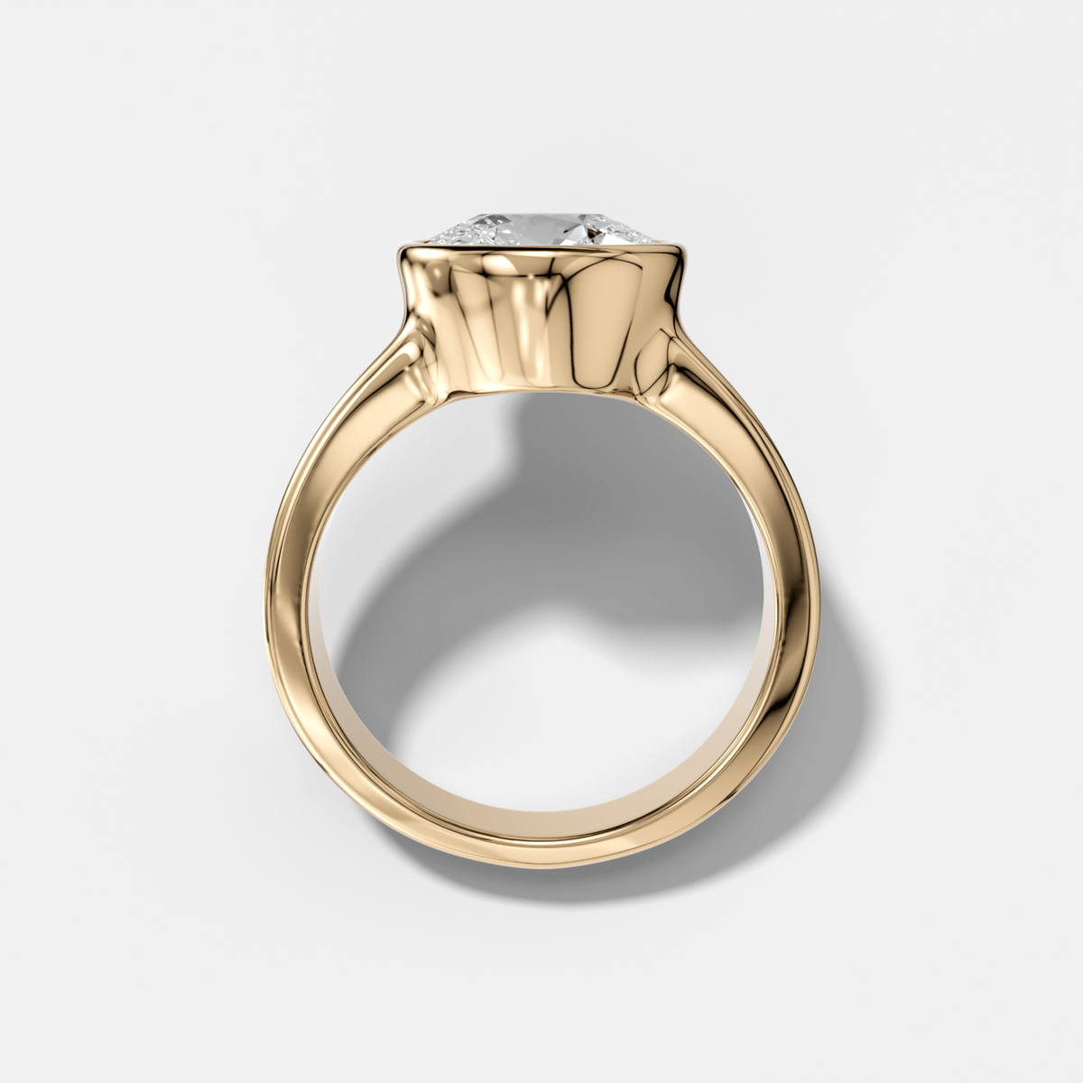 Finest Tapered Bezel Set Engagement Ring With Round Cut Diamond - GOODSTONE