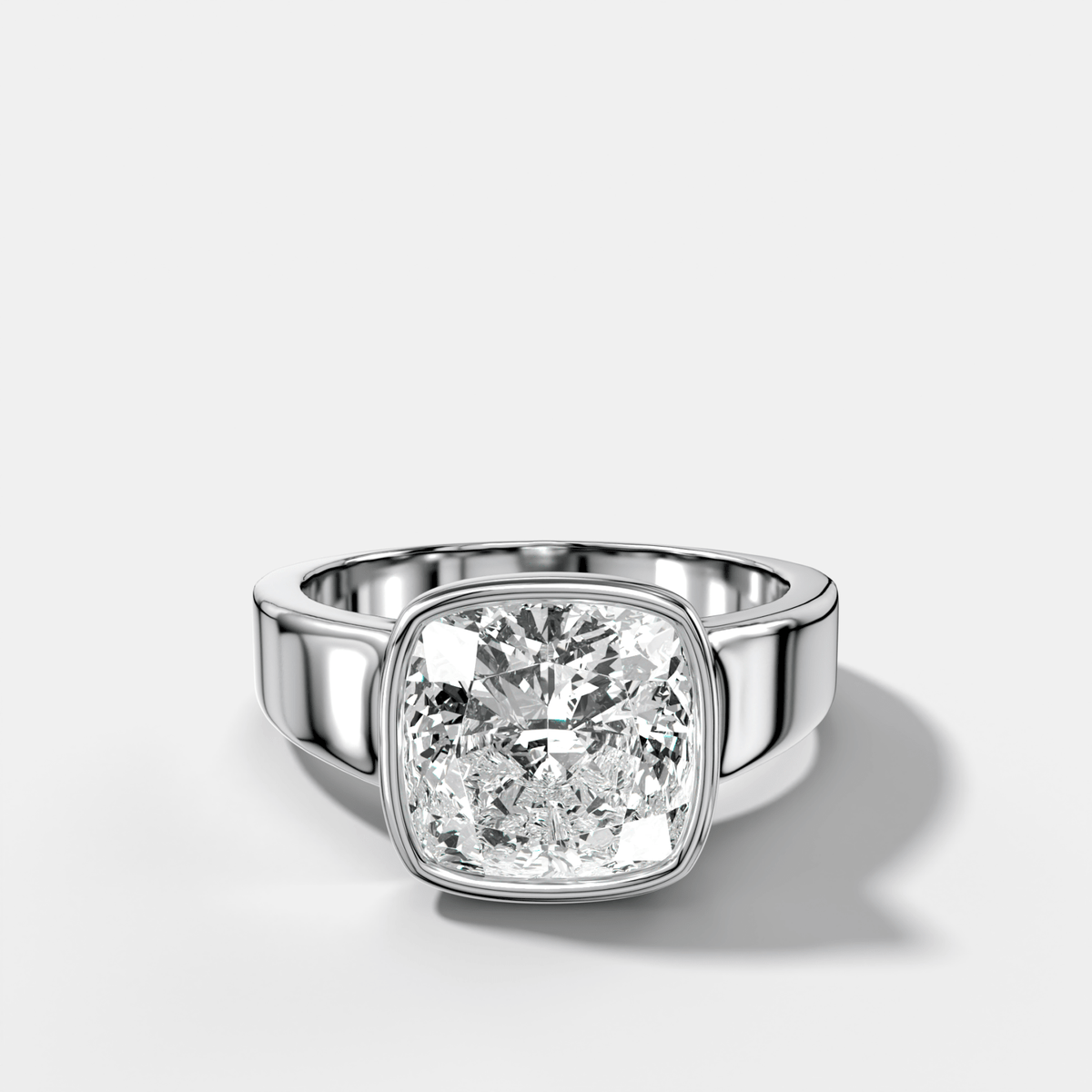 Finest Tapered Bezel Set Engagement Ring With Square Cushion Cut Diamond - GOODSTONE