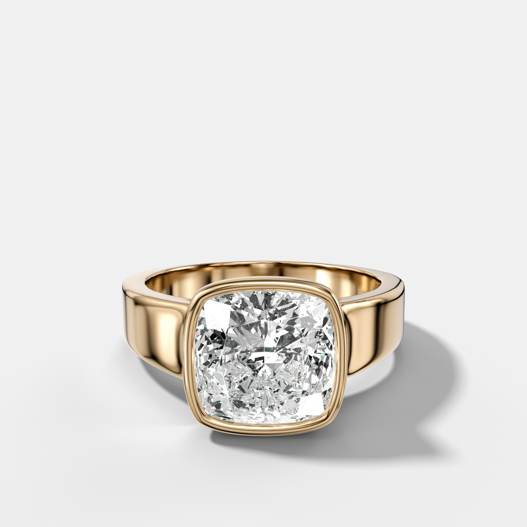 Finest Tapered Bezel Set Engagement Ring With Square Cushion Cut Diamond - GOODSTONE