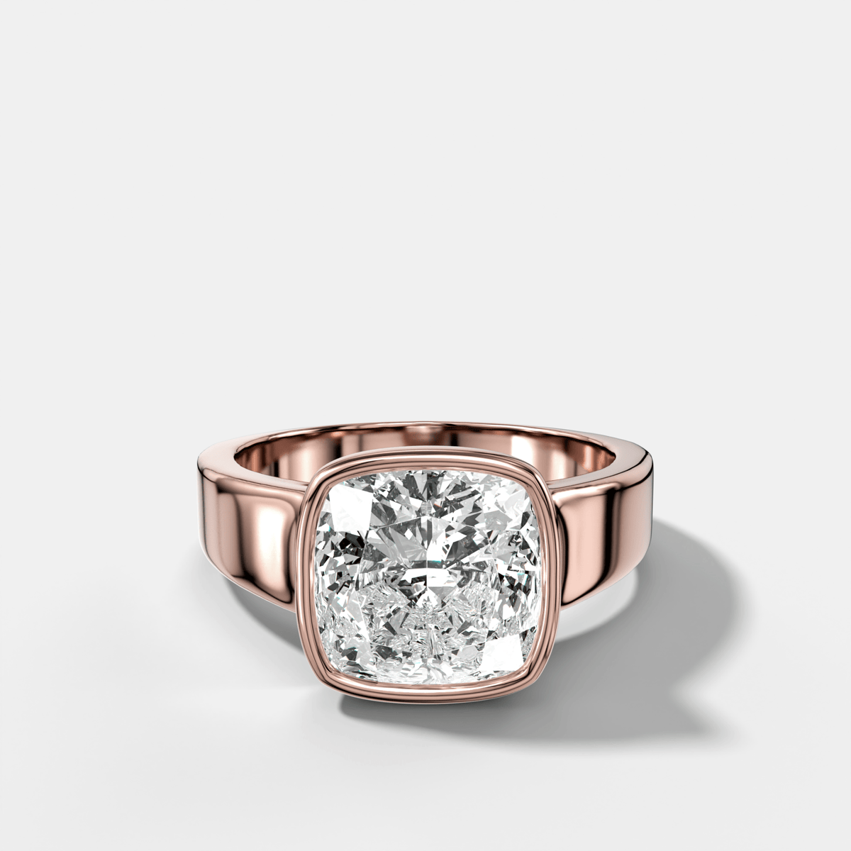 Finest Tapered Bezel Set Engagement Ring With Square Cushion Cut Diamond - GOODSTONE