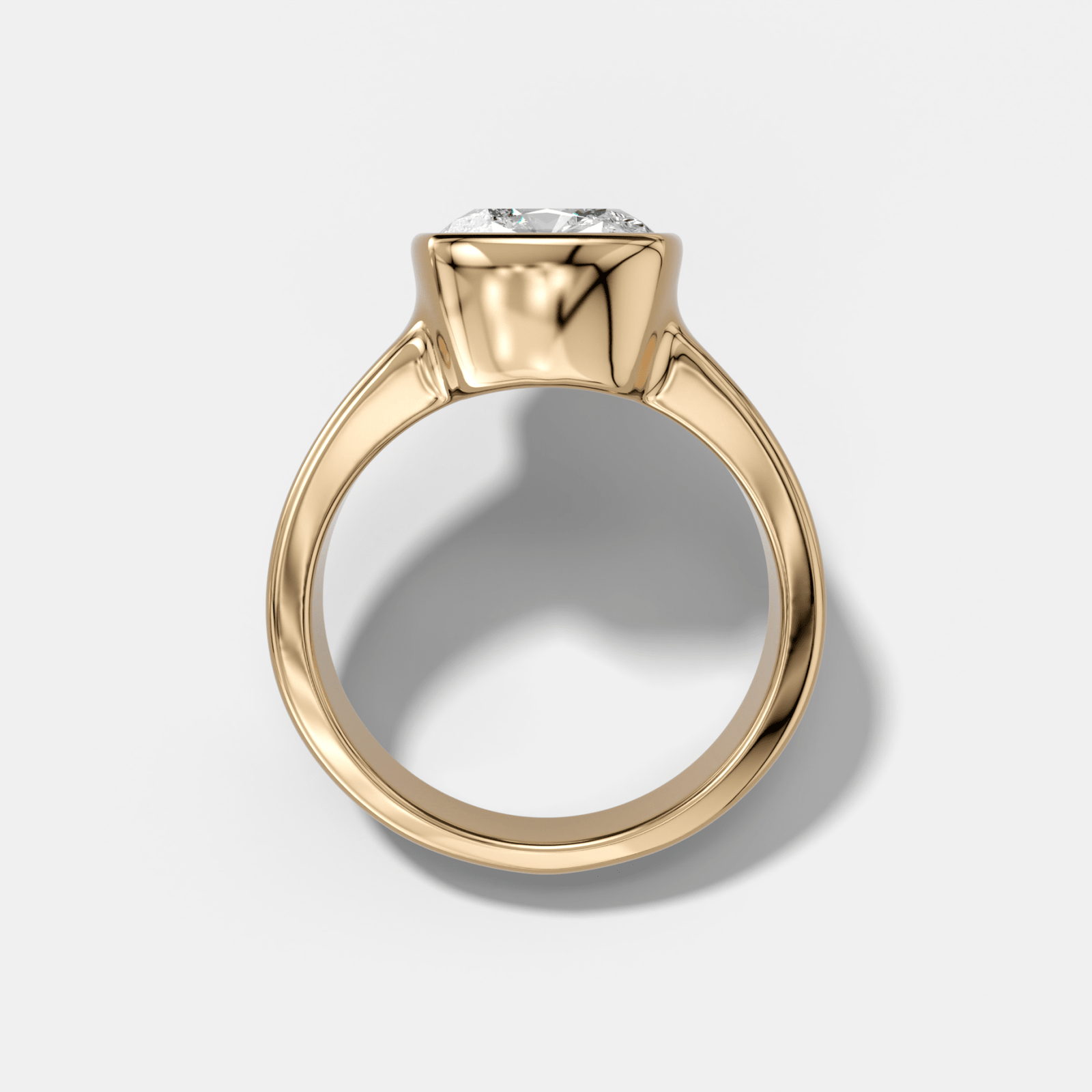 Finest Tapered Bezel Set Engagement Ring With Square Cushion Cut Diamond - GOODSTONE