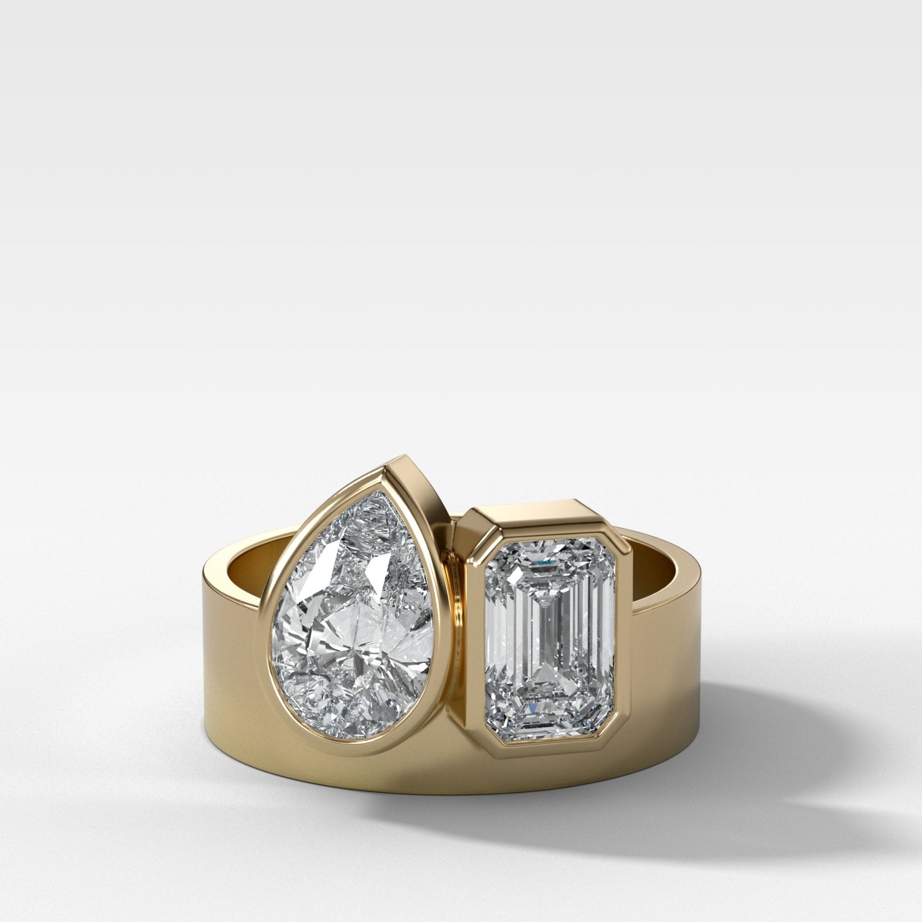 Finest Toi et Moi Bezel Engagement Ring with Pear and Emerald Cuts - GOODSTONE