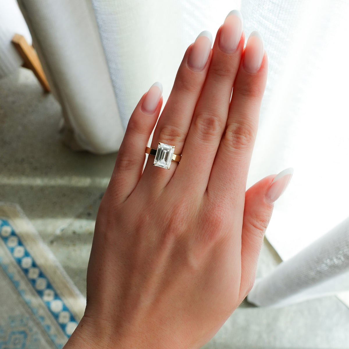 Finest Solitaire Engagement Ring With Lab Grown 5.07ct Emerald Cut Diamond